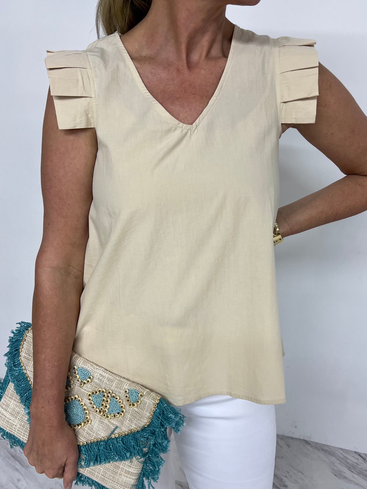Presley Pleat + V.Neck Top-FINAL SALE