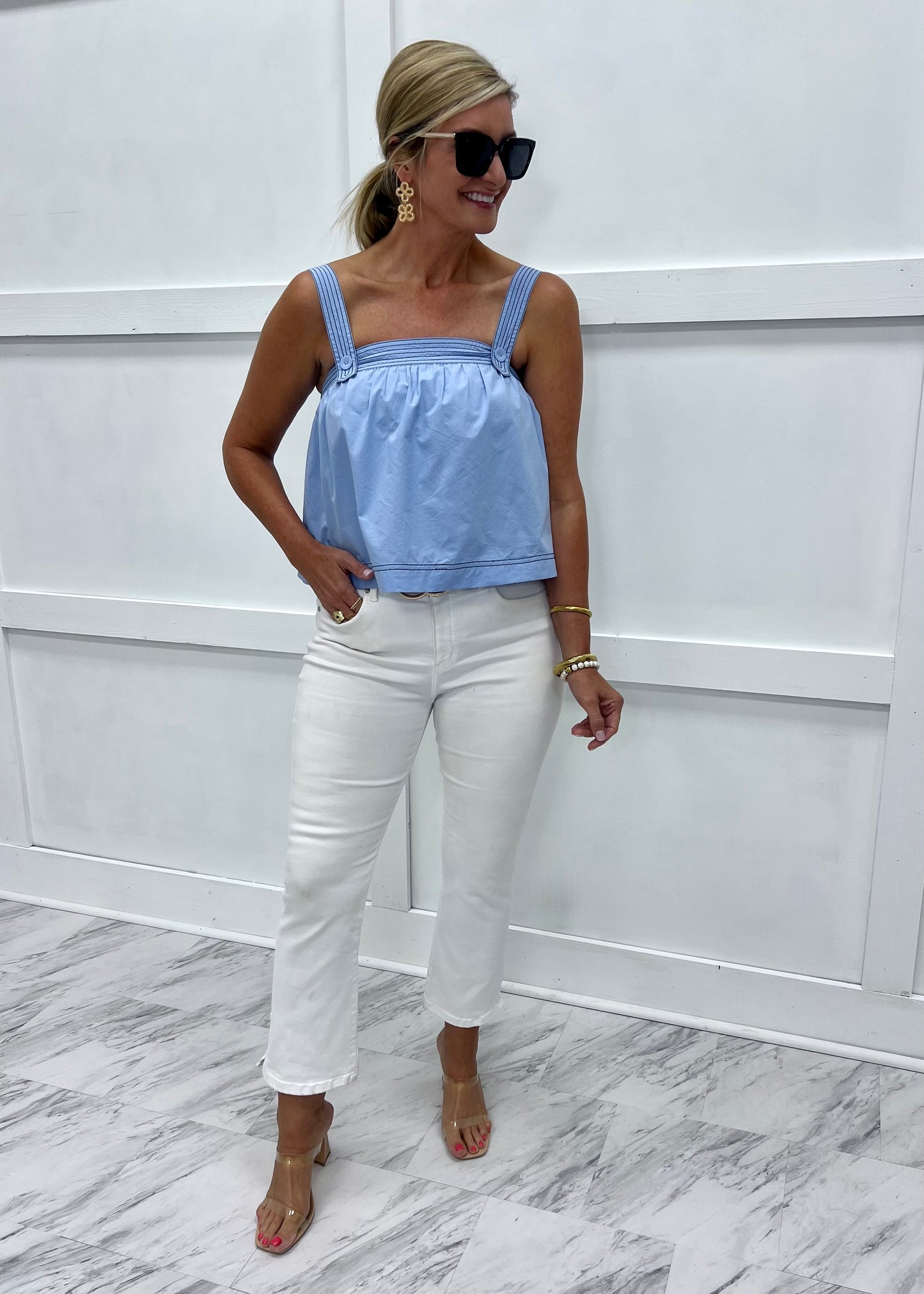 Peri Top Stitch Button Top-FINAL SALE