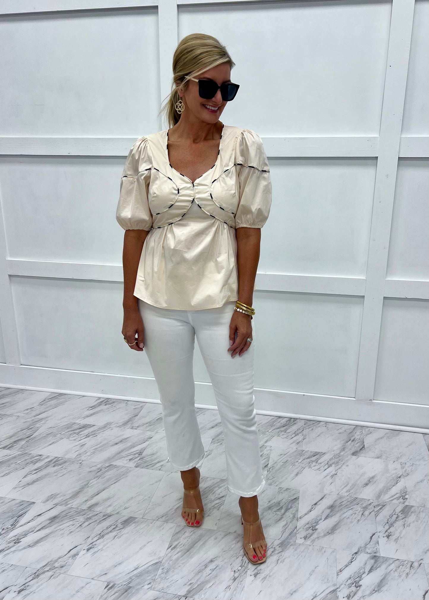 Patterson Piping Puff Sleeve Top-FINAL SALE