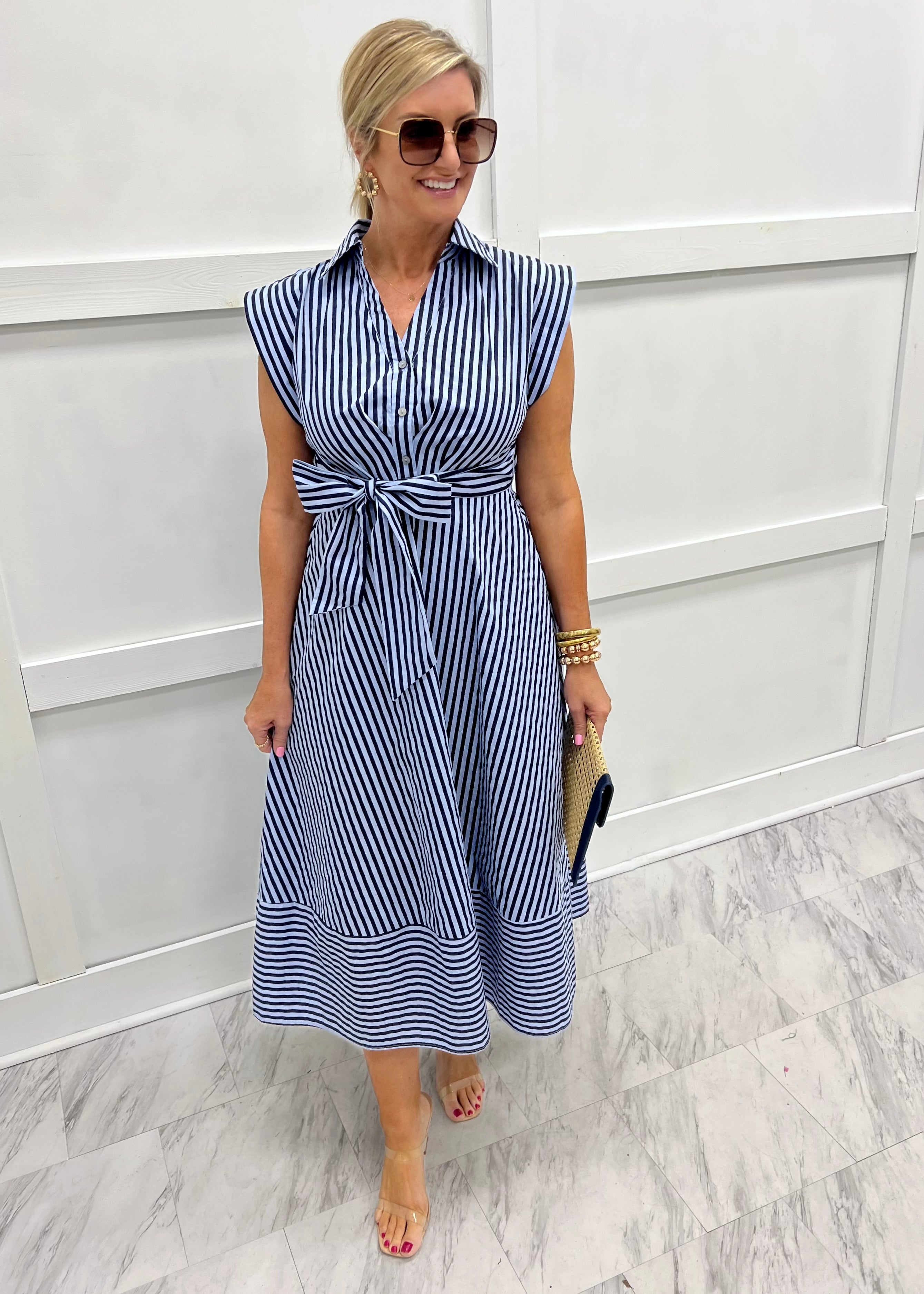 Mimi Stripe Dress (Navy) – shop chartreuse