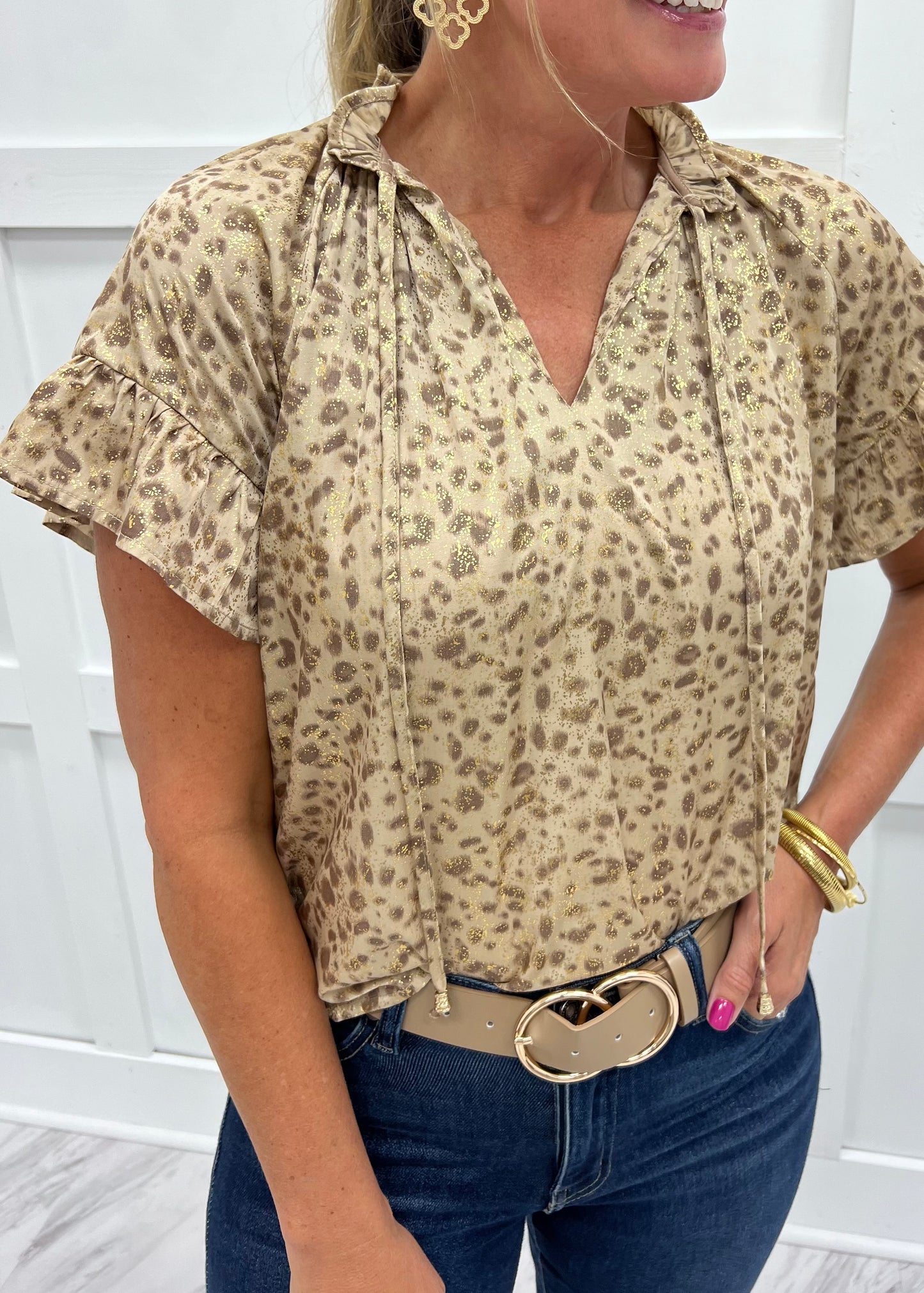 Athena Shimmer Leopard Top