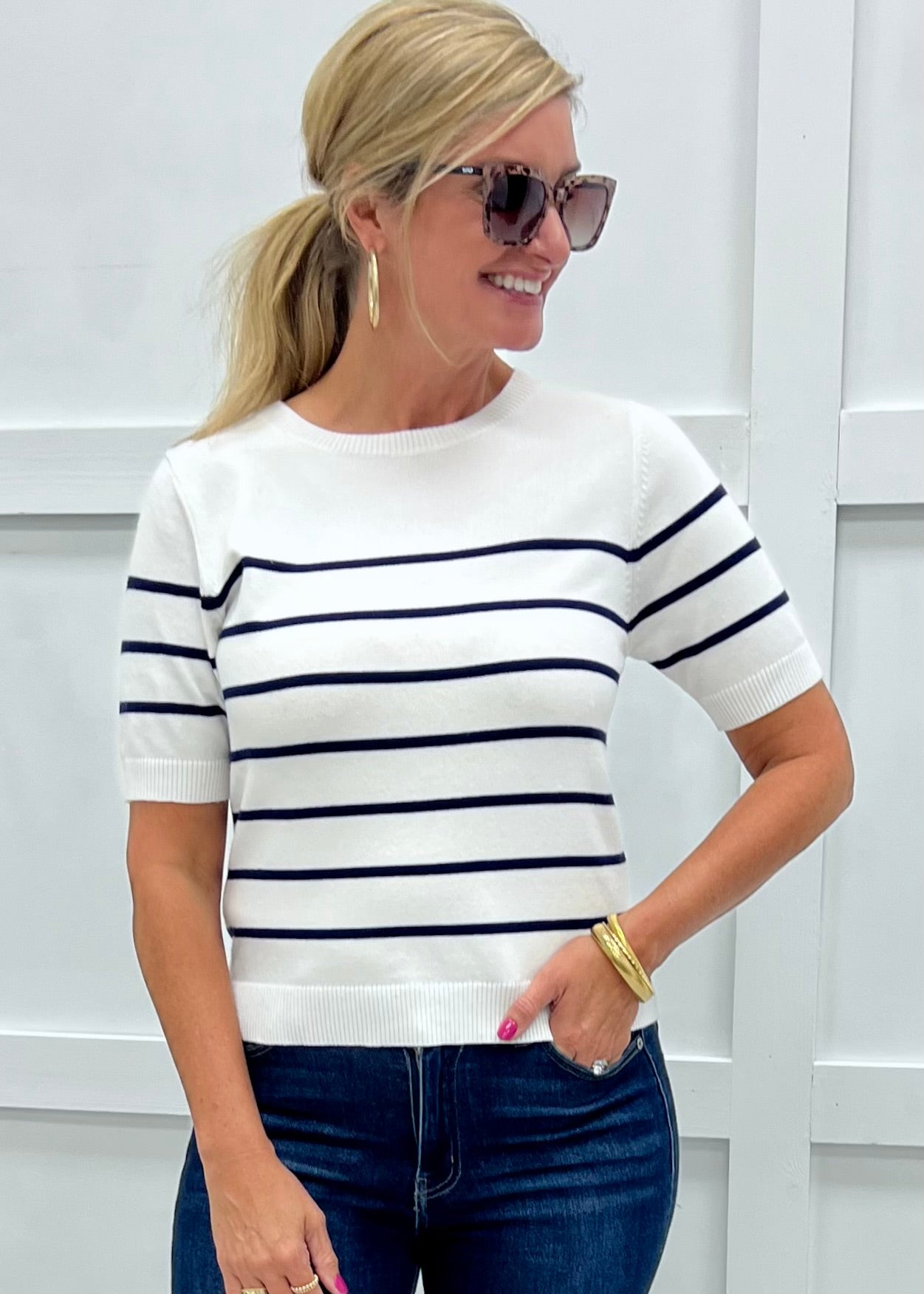 Serena Stripe Sweater (White)
