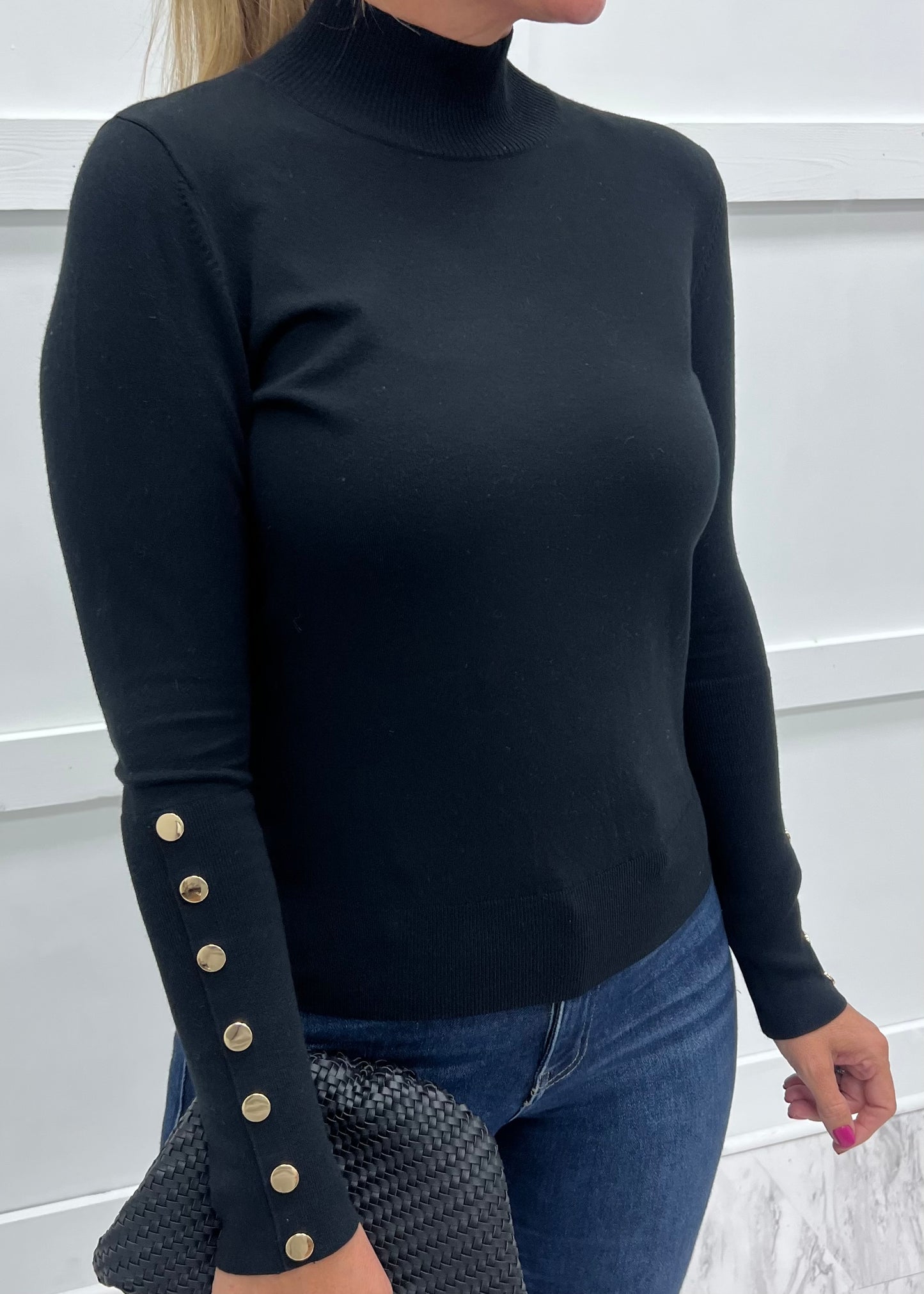 Veronica Black + Button Sleeve Sweater