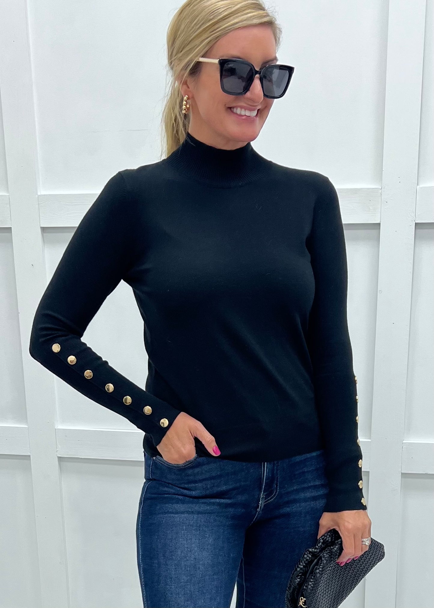 Veronica Black + Button Sleeve Sweater