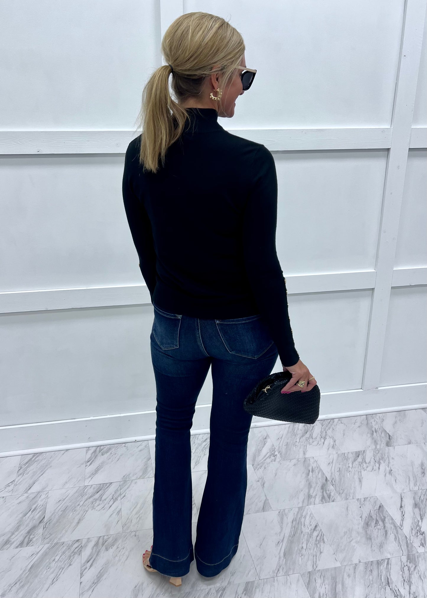 Veronica Black + Button Sleeve Sweater
