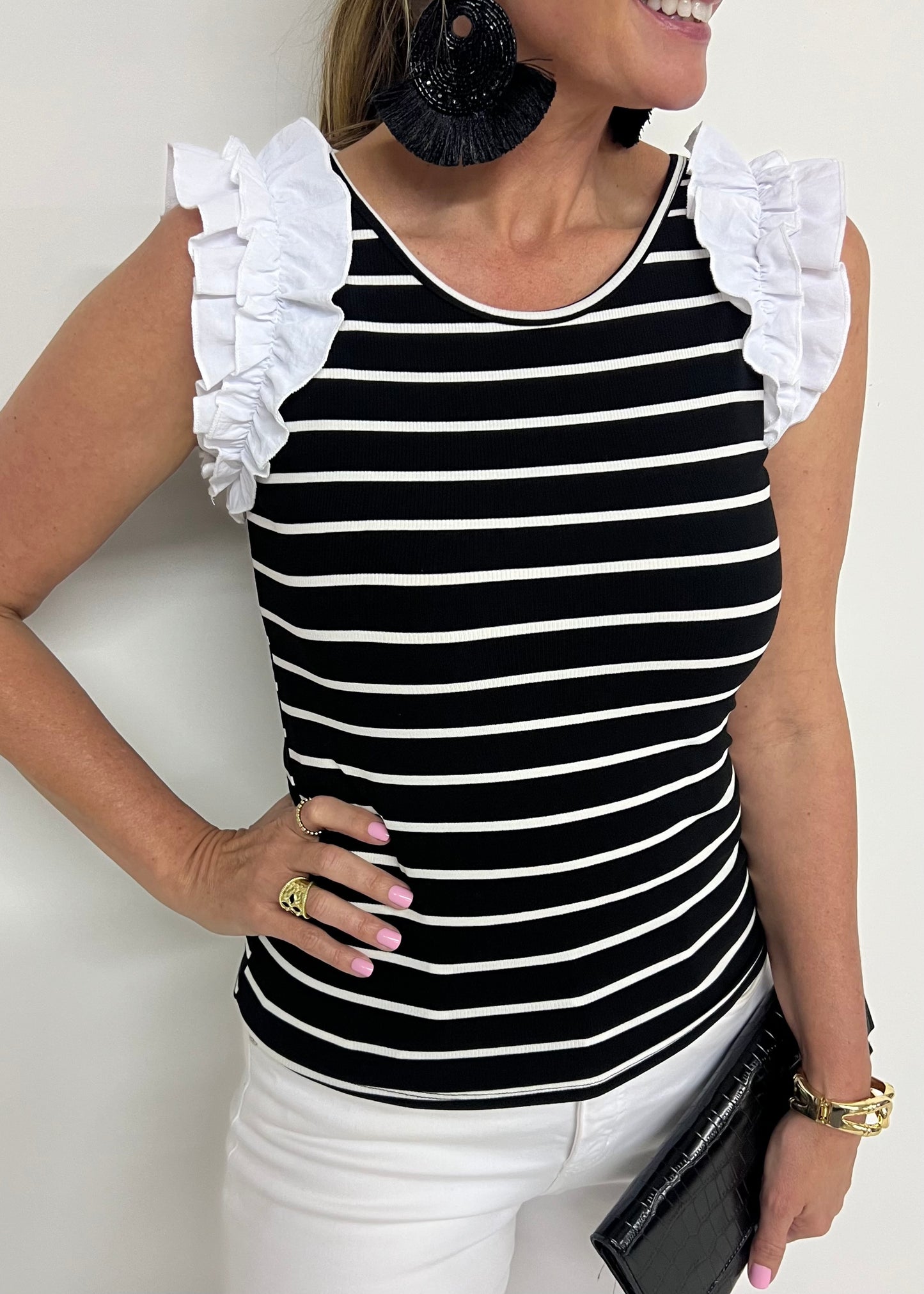 Rae Striped Top (Black)-FINAL SALE