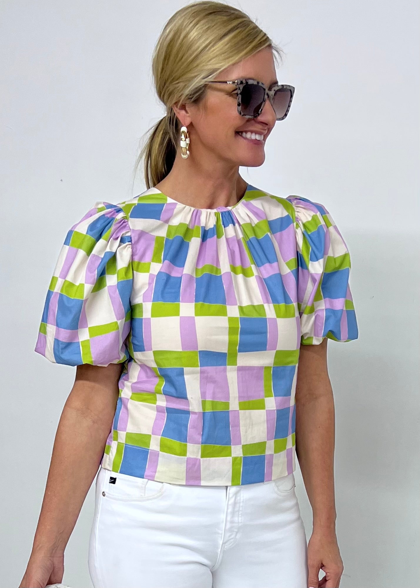 Sutton Squares Button Back Top-FINAL SALE