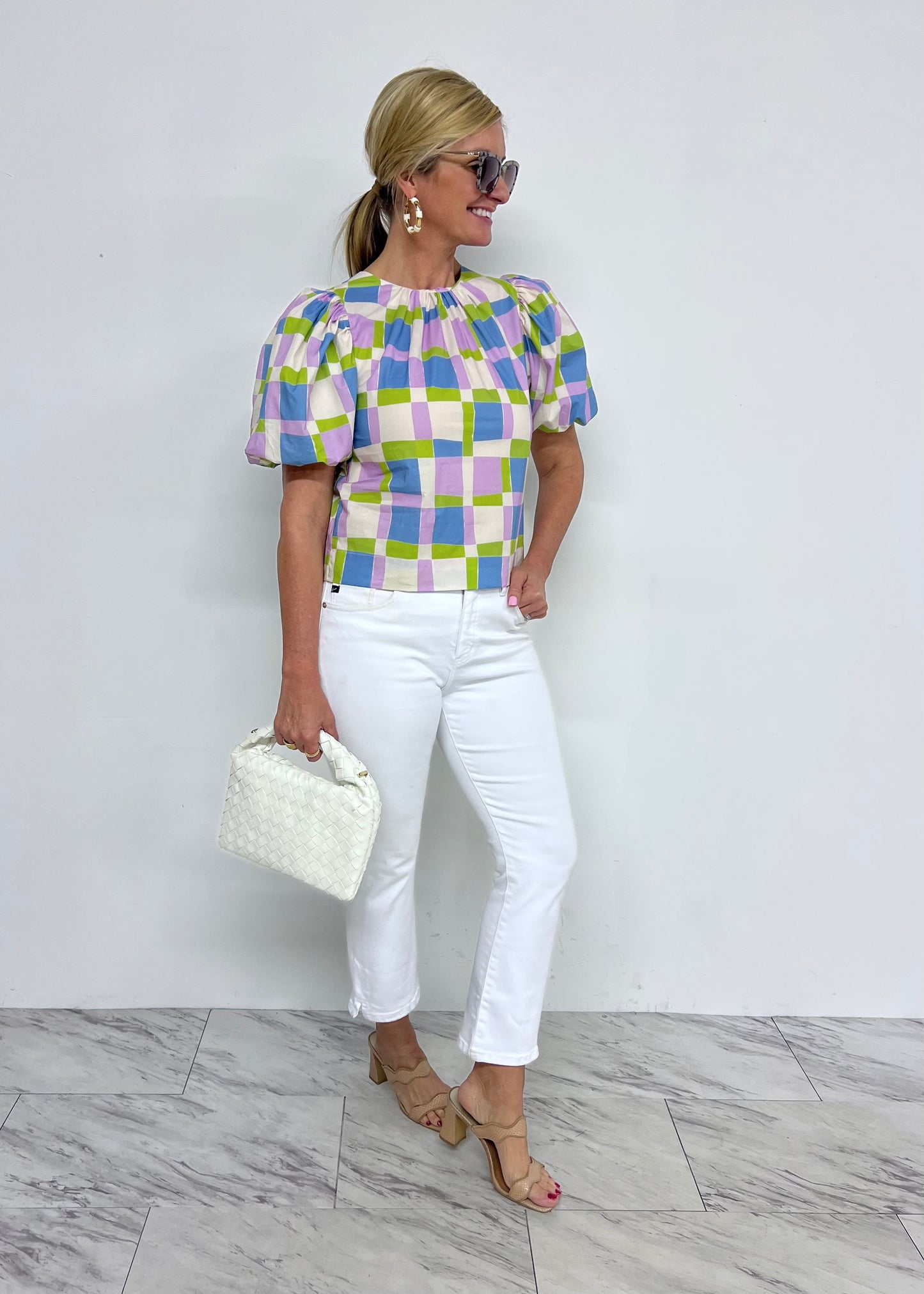 Sutton Squares Button Back Top-FINAL SALE