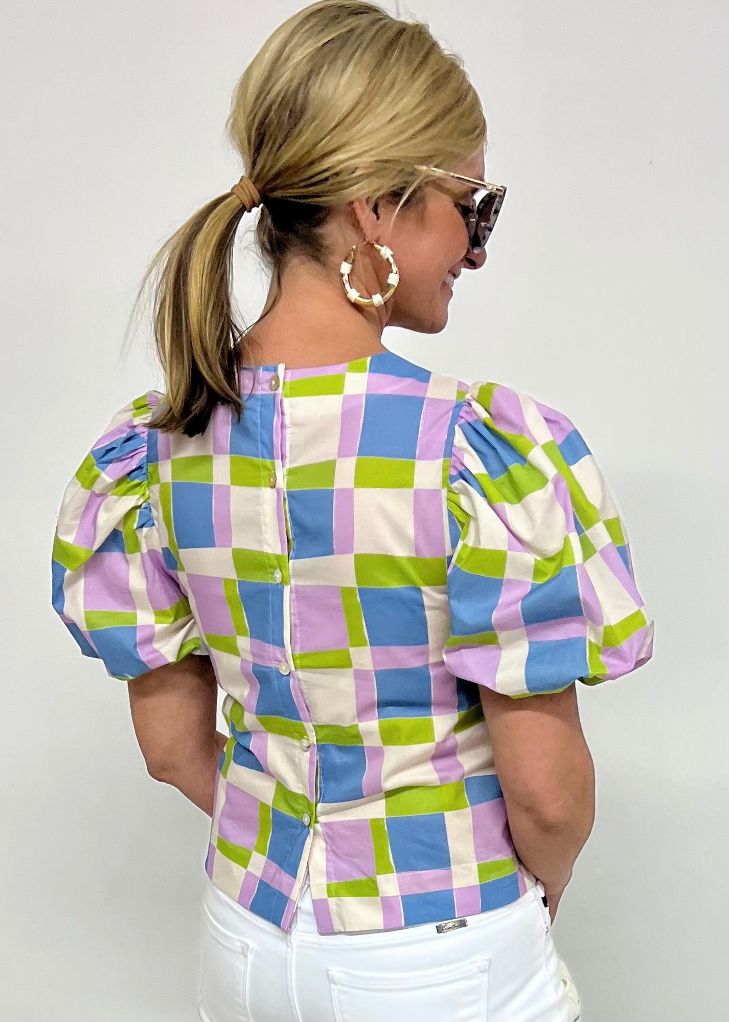 Sutton Squares Button Back Top-FINAL SALE