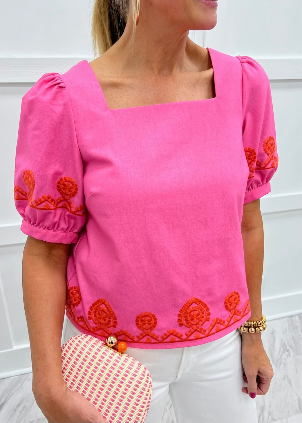 Serena Pink Embroidered Top-FINAL SALE – shop chartreuse Serena Pink Embroidered Top-FINAL SALE – shop chartreuse