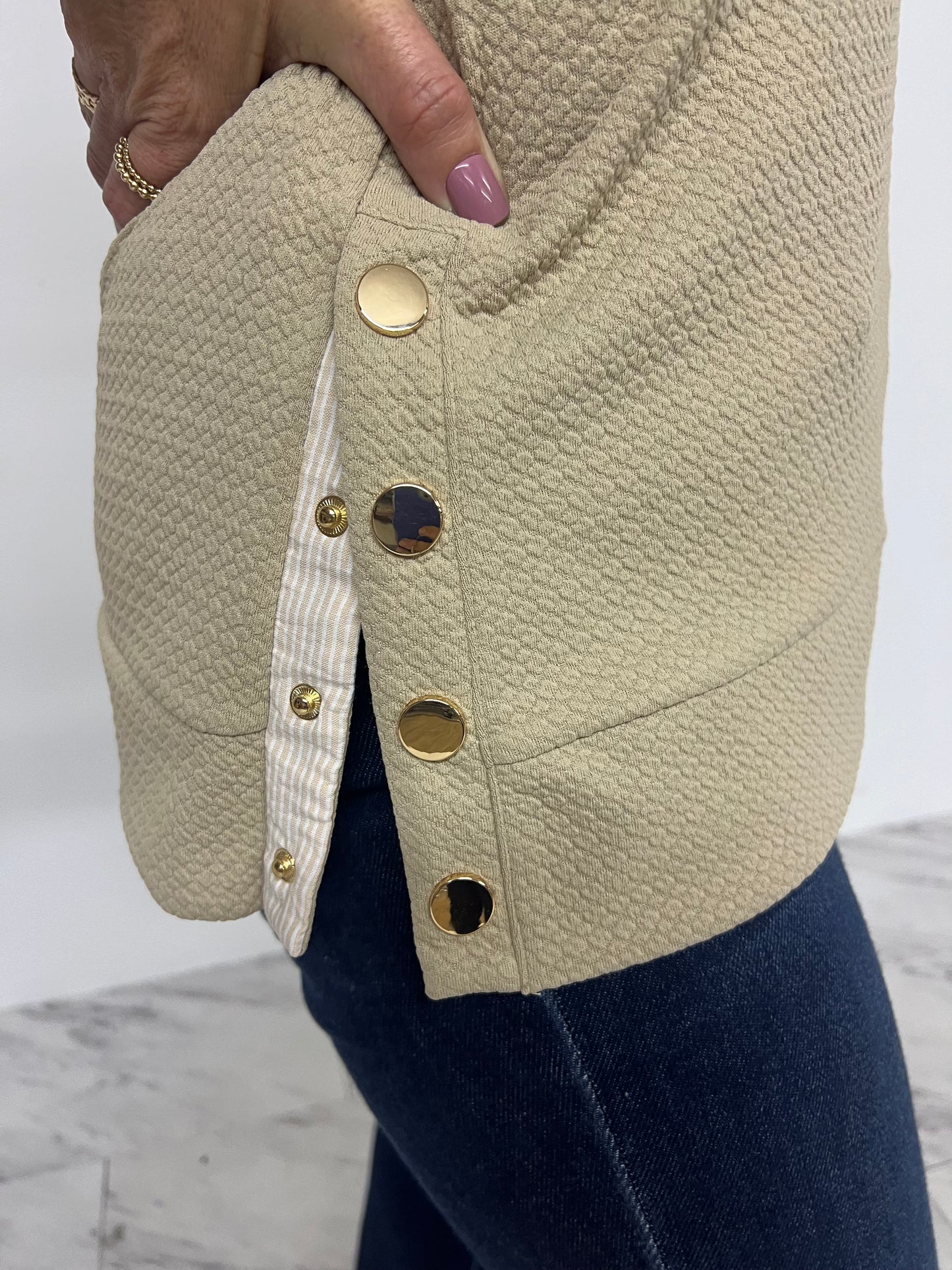 Georgia Gold Button Top (Taupe) - FINAL SALE
