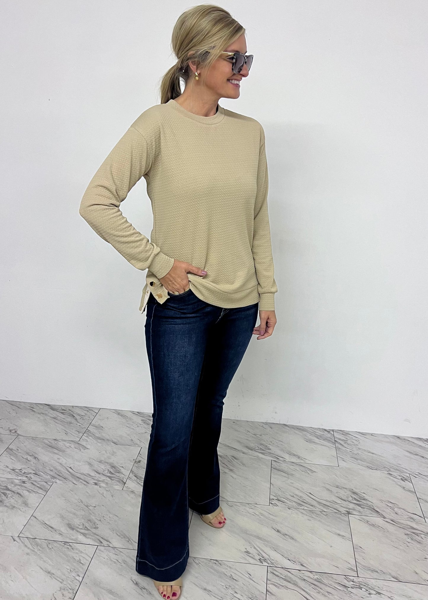 Georgia Gold Button Top (Taupe) - FINAL SALE