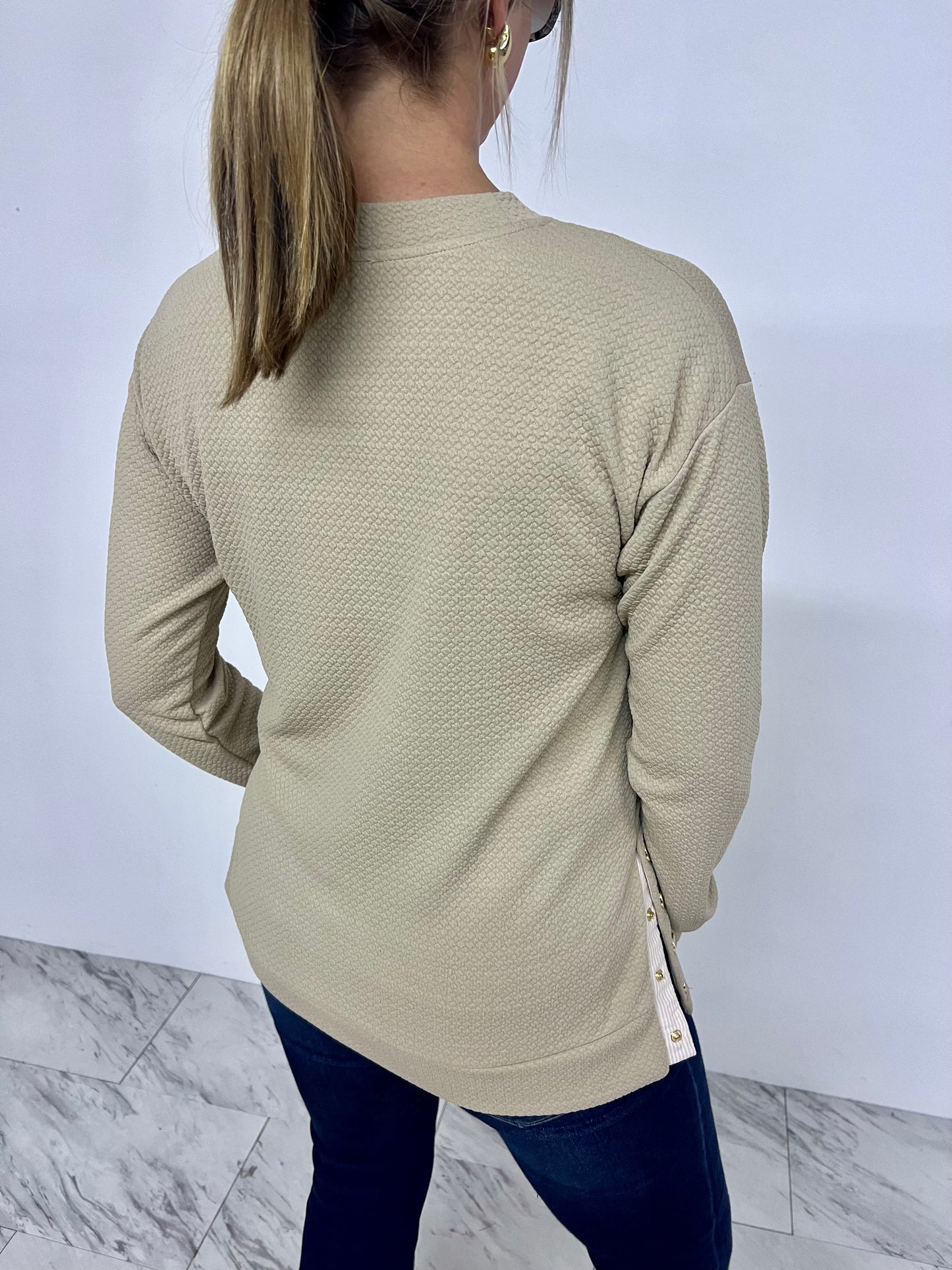 Georgia Gold Button Top (Taupe) - FINAL SALE