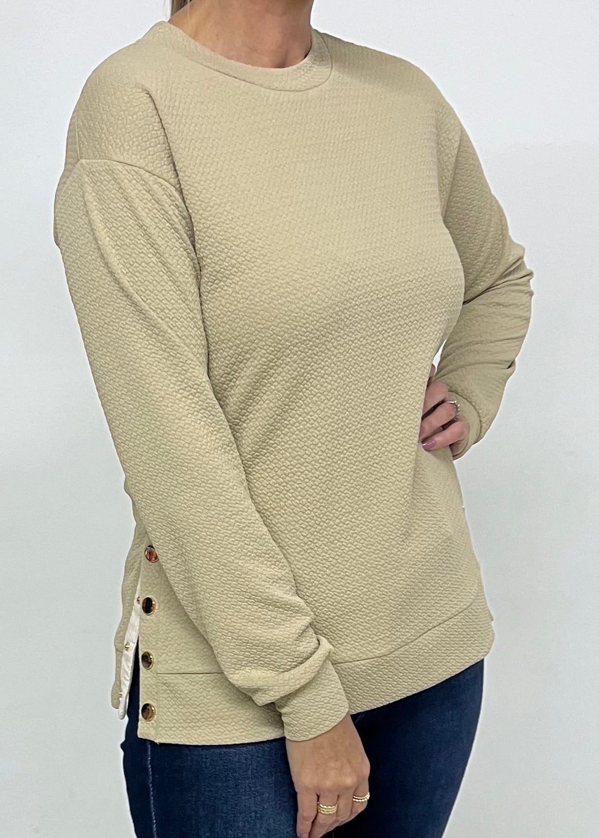 Georgia Gold Button Top (Taupe) - FINAL SALE