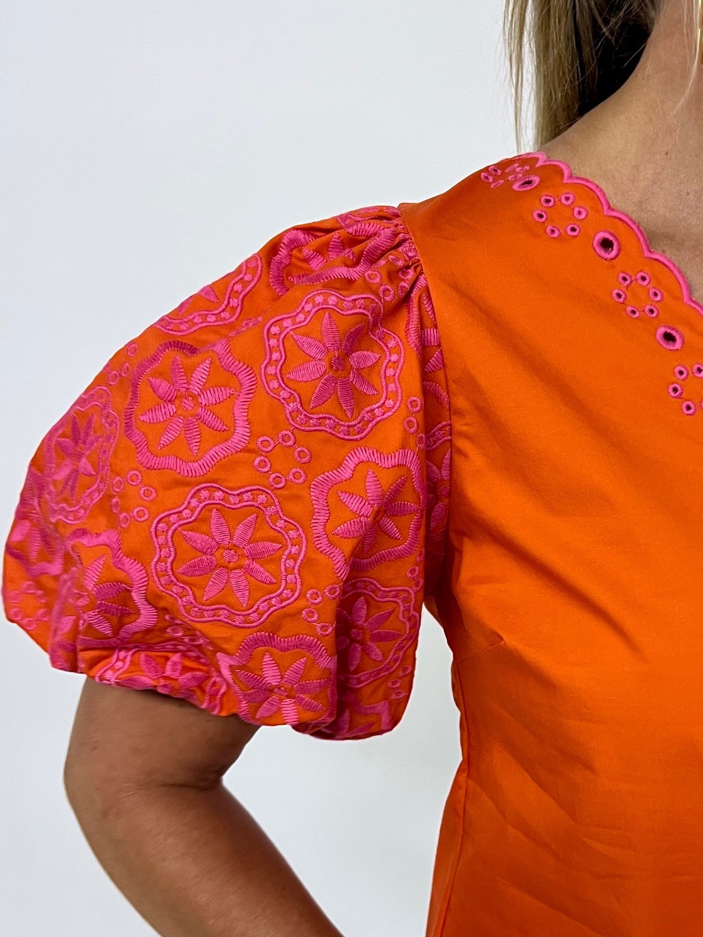 Roma Eyelet + Embroidered Puff Sleeve Top-FINAL SALE