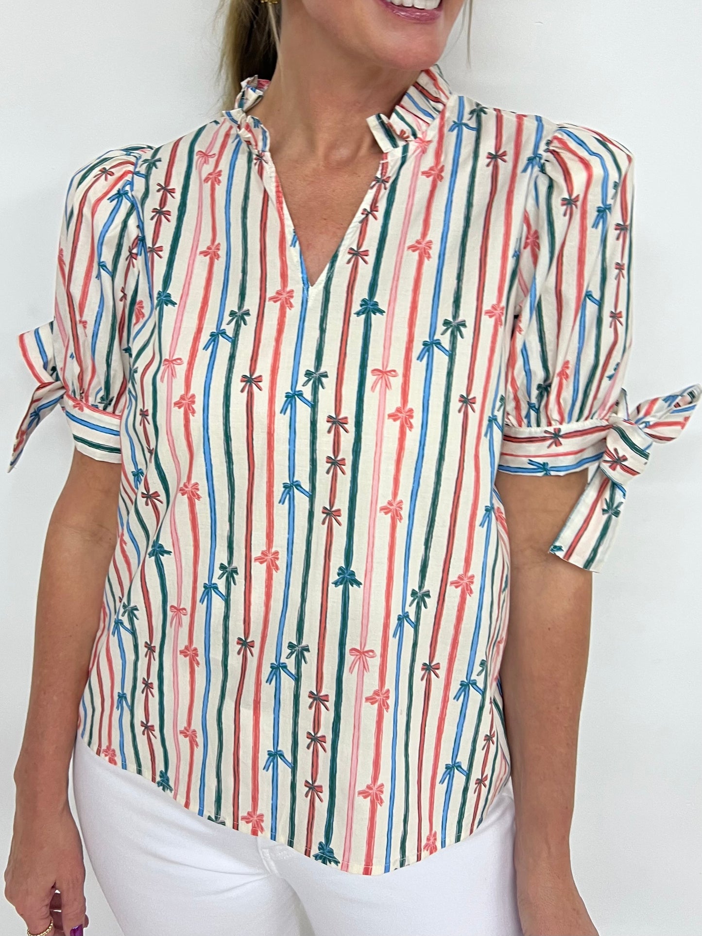 Tied To You Bow Print Top-FINAL SALE