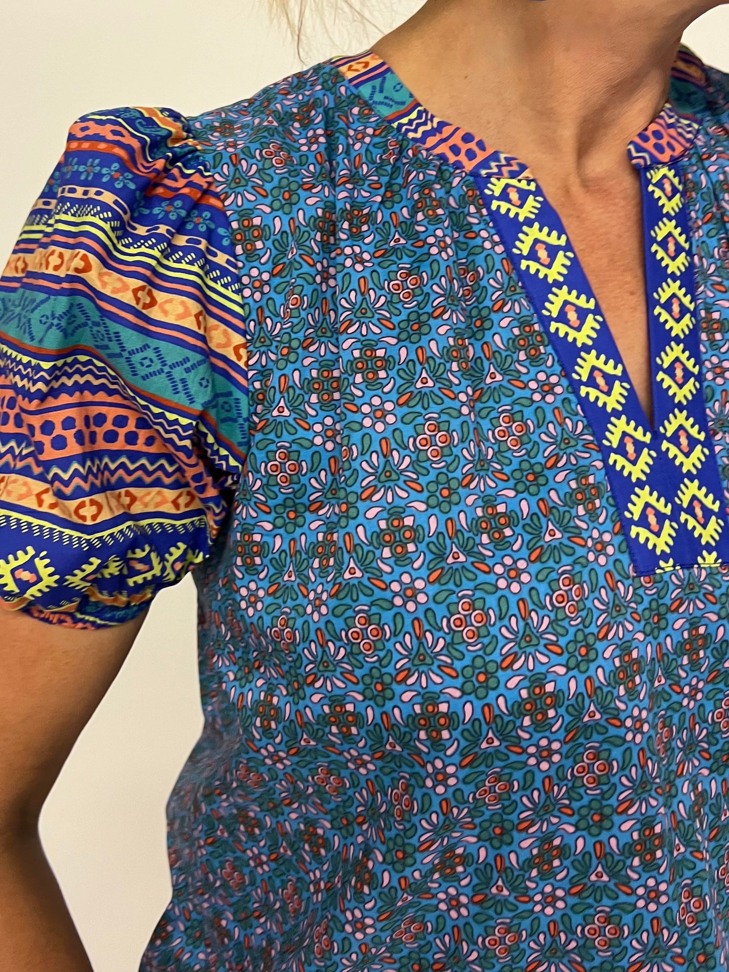 Belize Print Split Neck Top - FINAL SALE