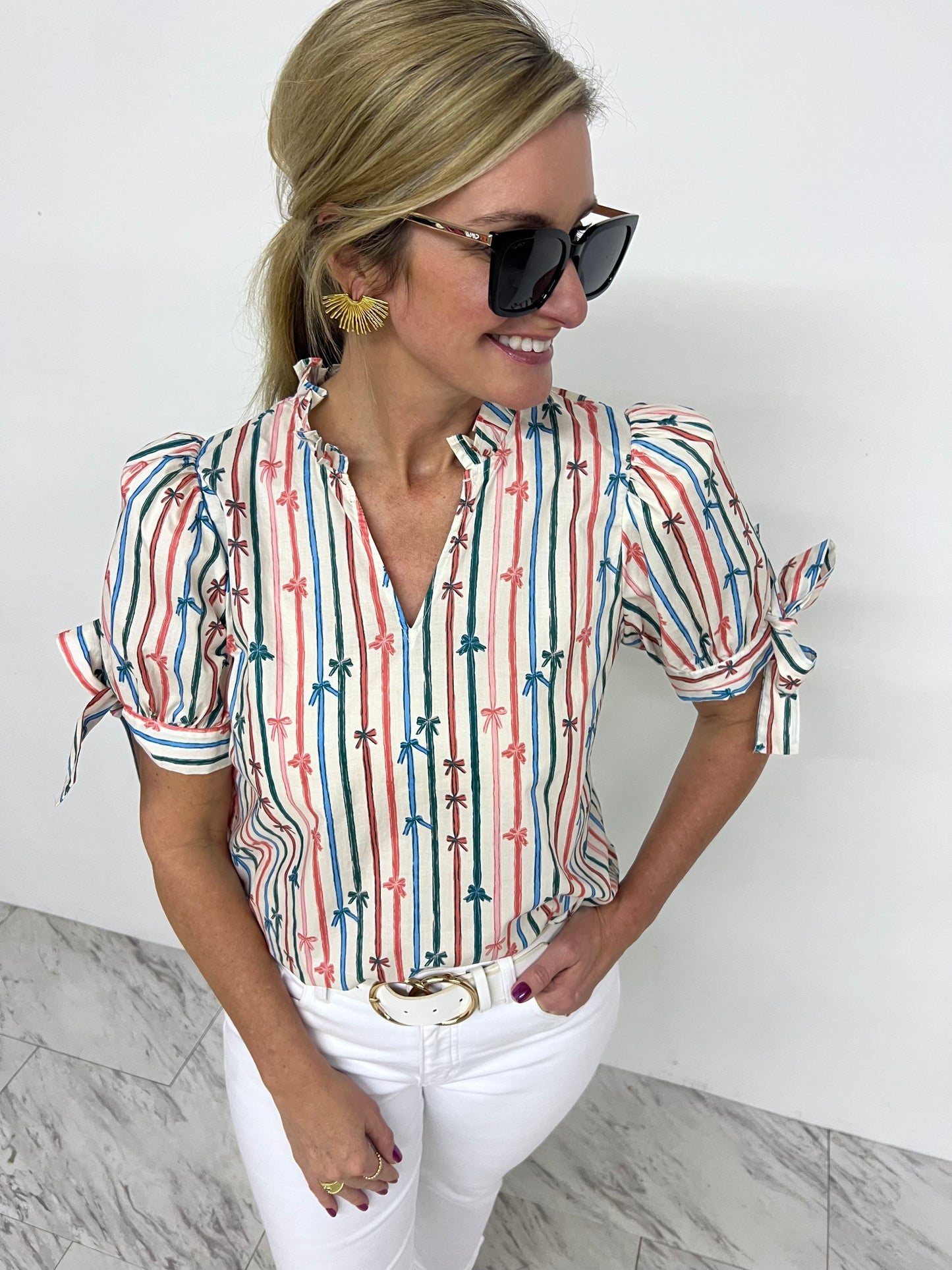 Tied To You Bow Print Top-FINAL SALE