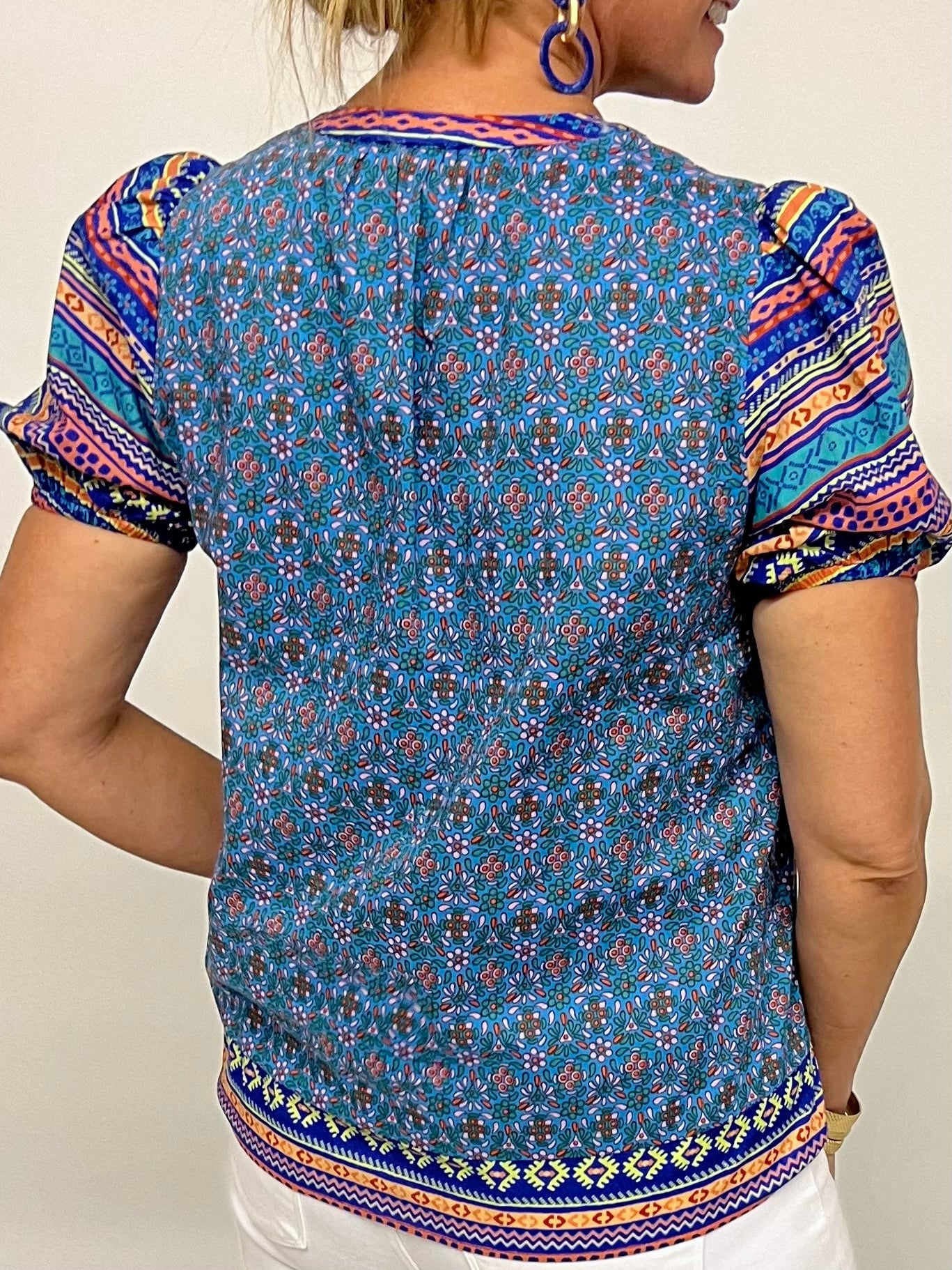 Belize Print Split Neck Top - FINAL SALE