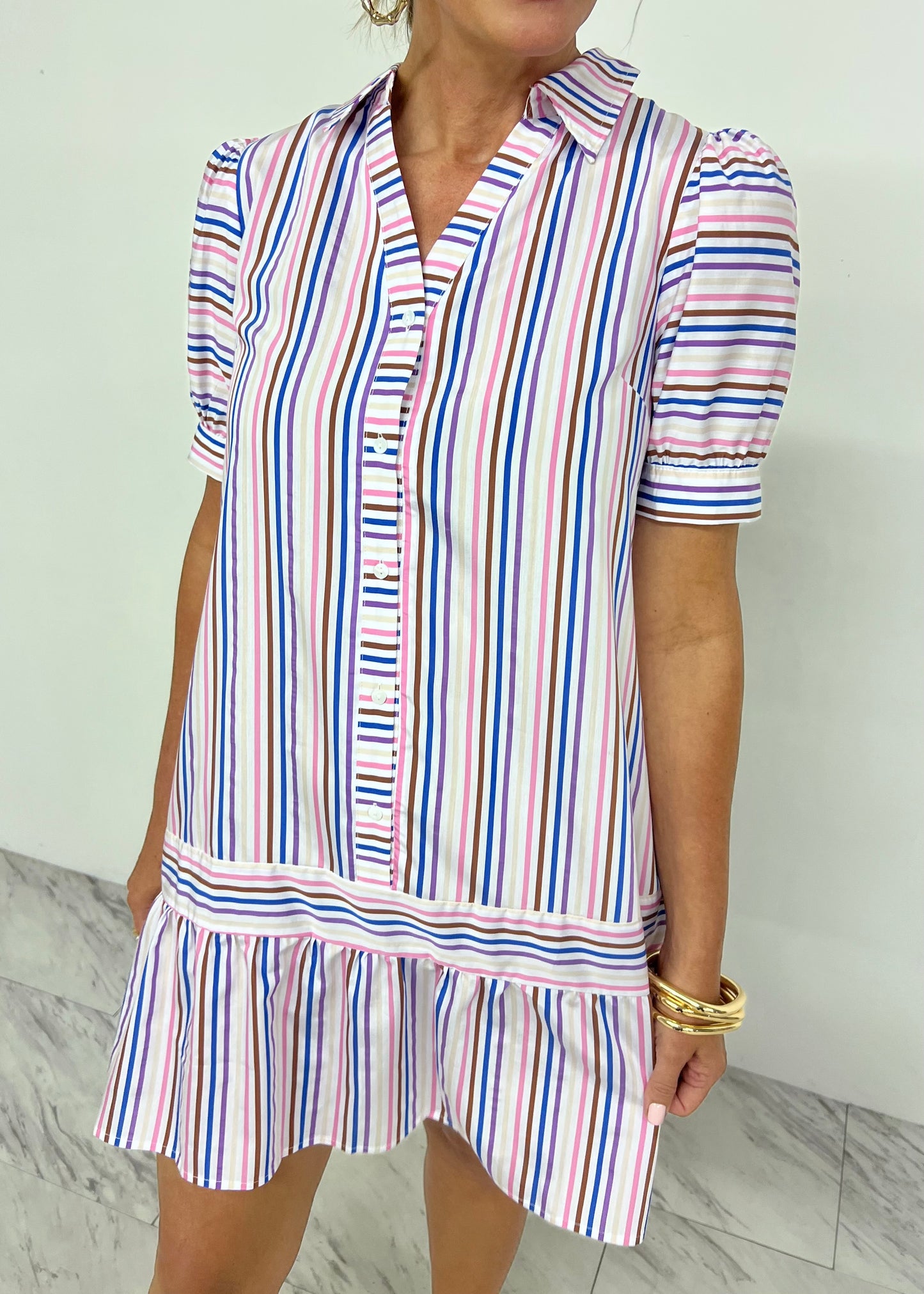 Marlena Multi Stripe Shirt Dress-FINAL SALE