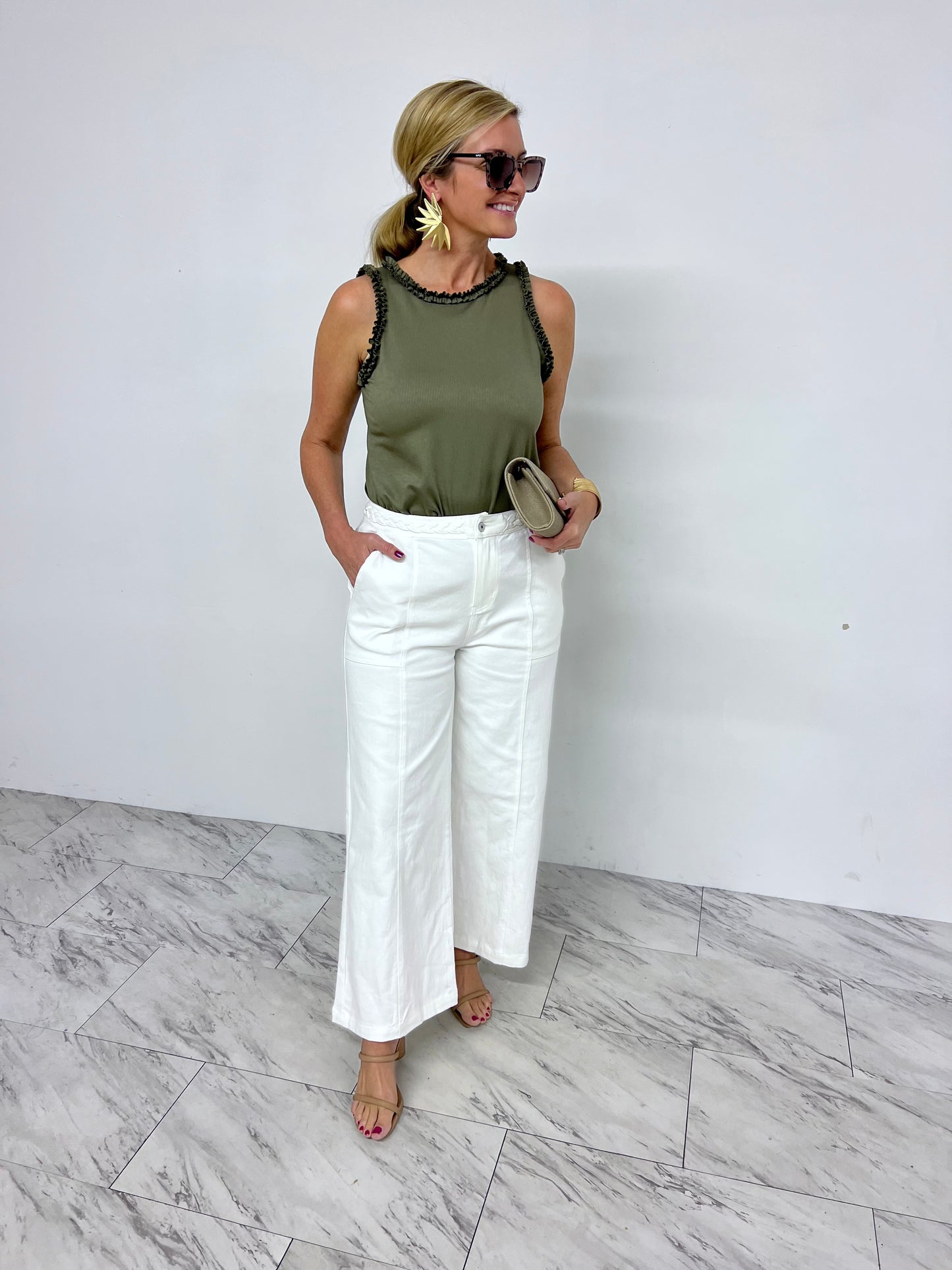 Regan Ruffle Tank Top (Olive)-FINAL SALE