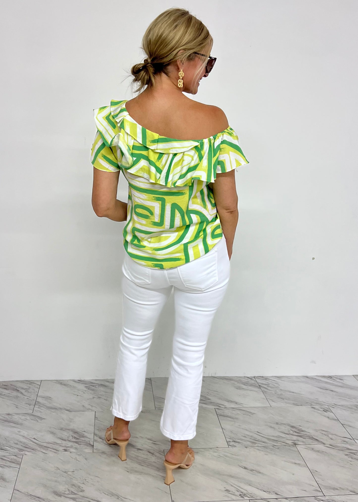 Kiki Green Mix Shoulder Top-FINAL SALE