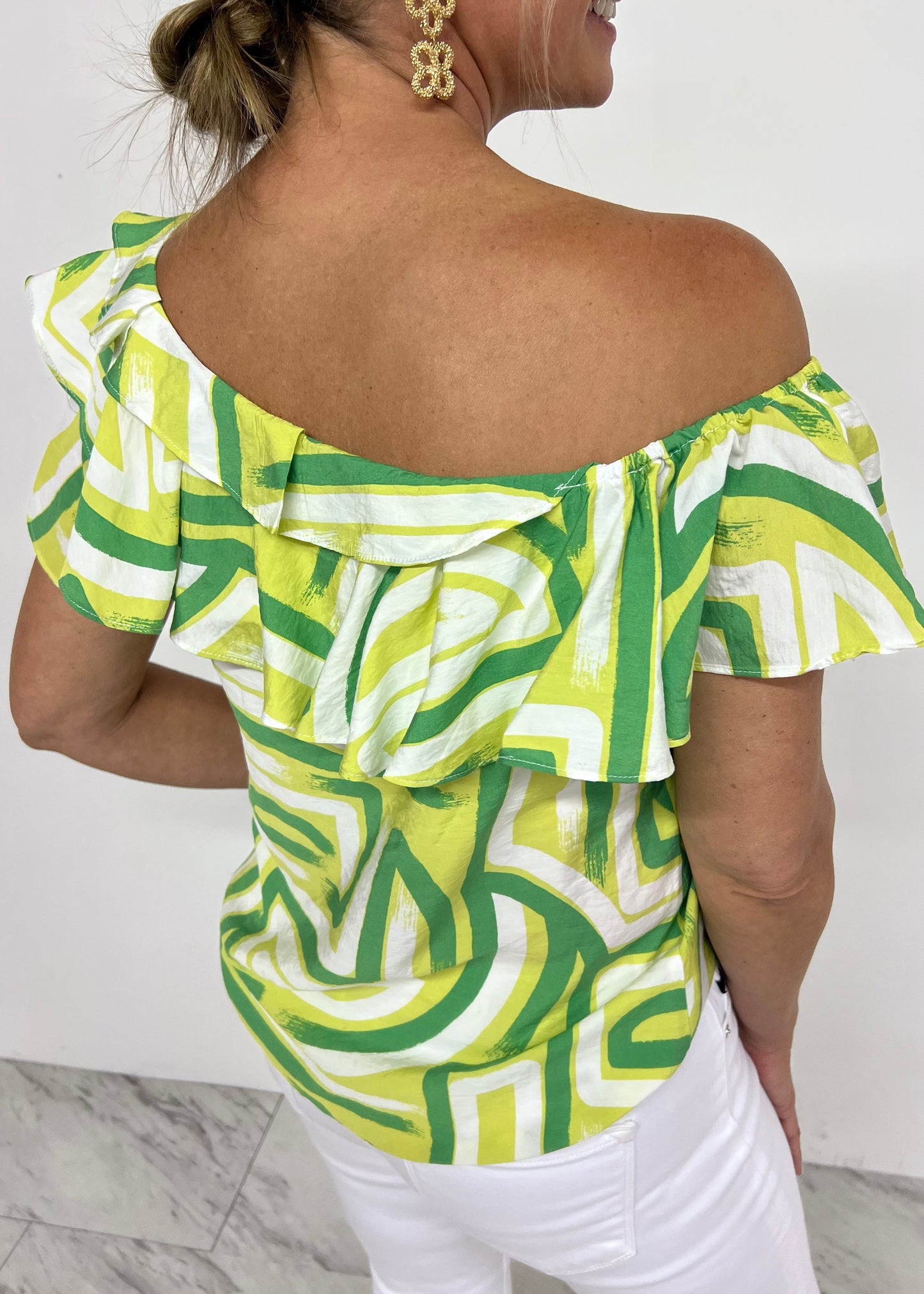 Kiki Green Mix Shoulder Top-FINAL SALE