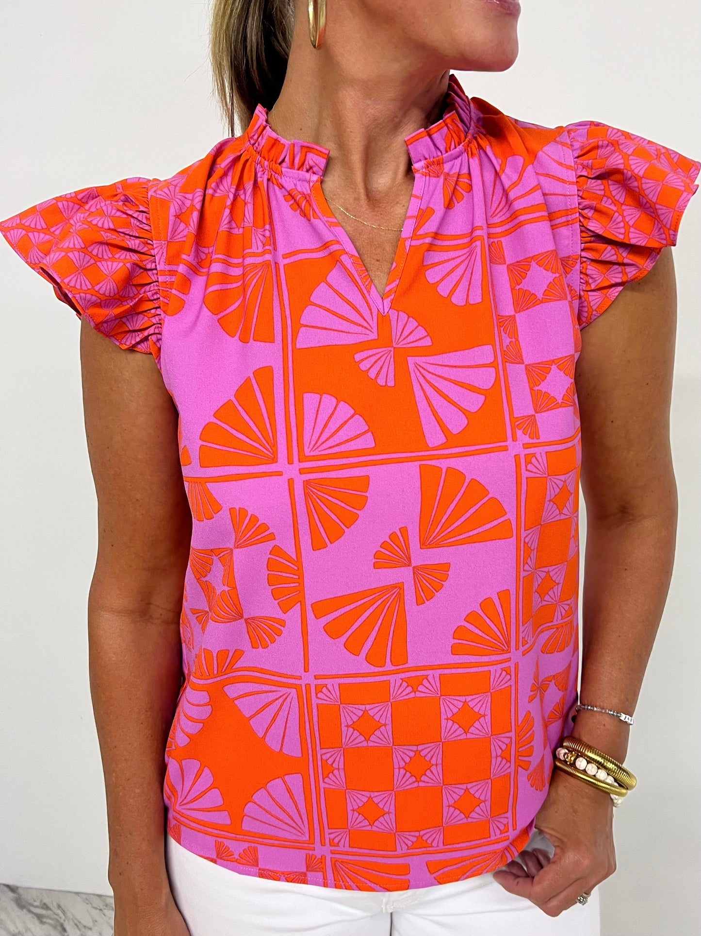 Somerset Print + Ruffle Top-FINAL SALE