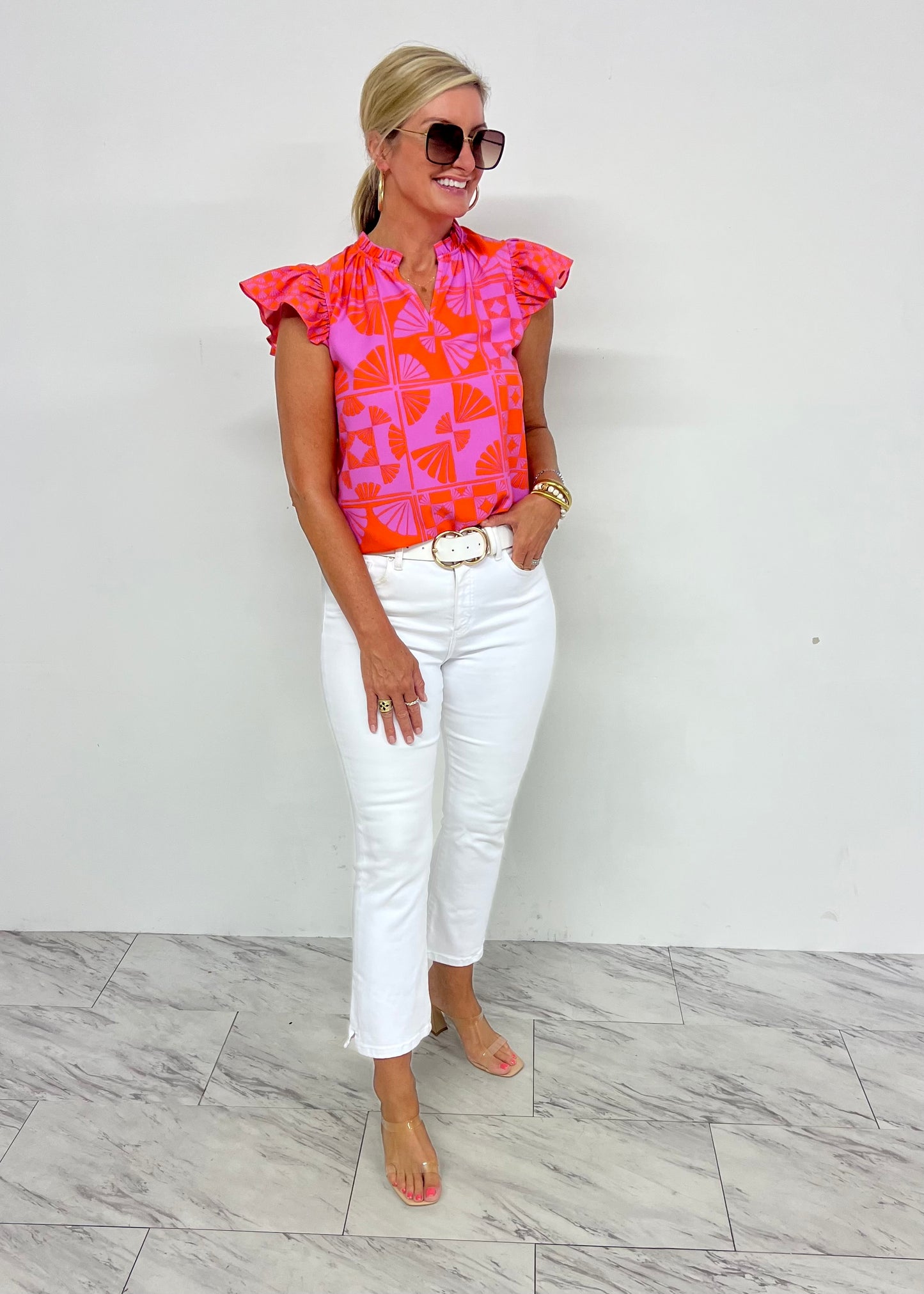 Somerset Print + Ruffle Top-FINAL SALE