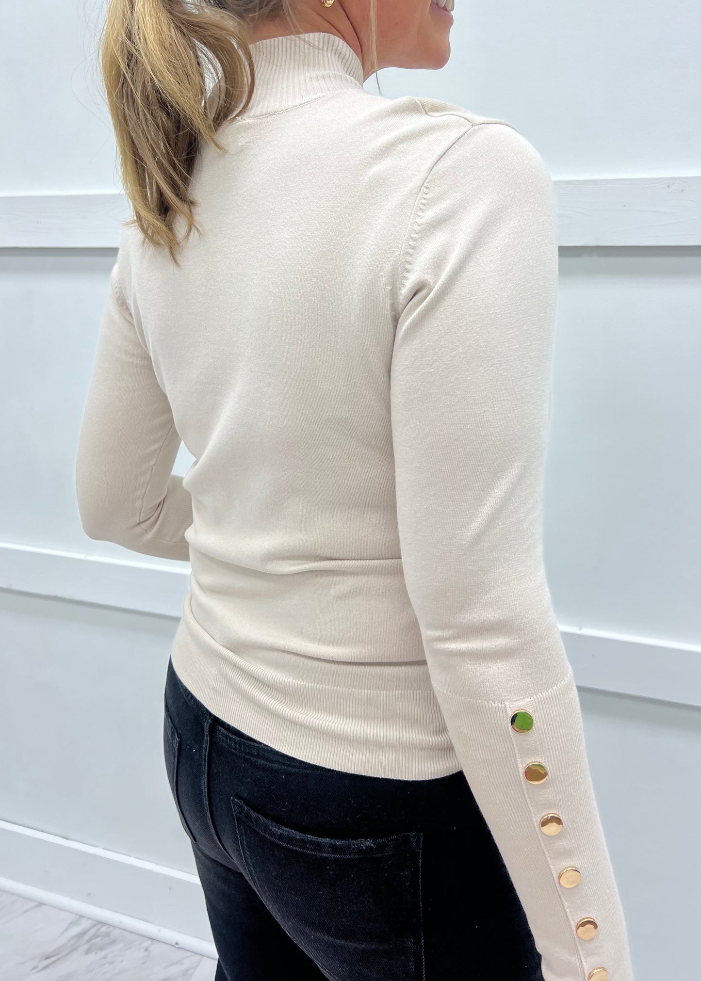 Veronica Beige + Button Sleeve Top