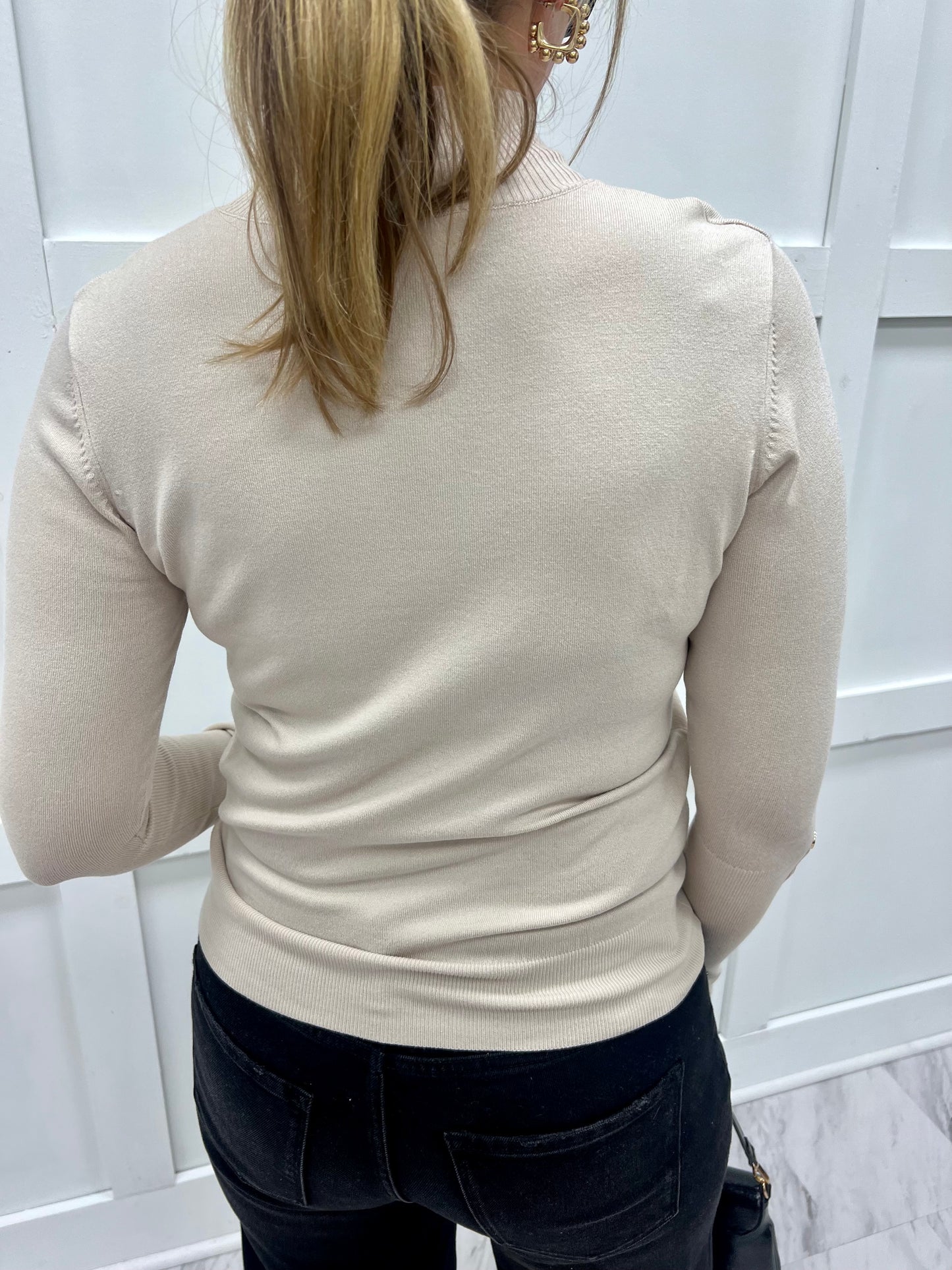 Veronica Beige + Button Sleeve Top
