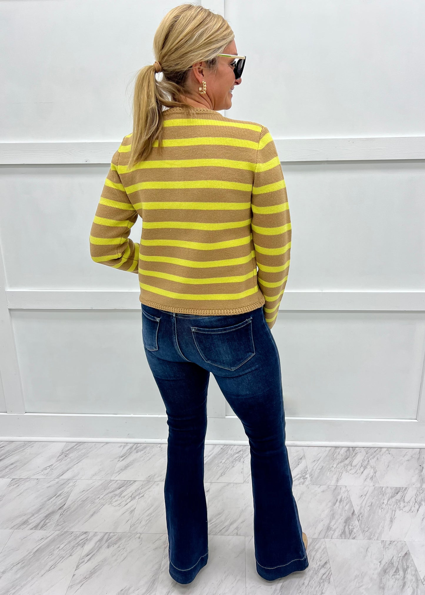 Regent Stripe Cardigan (Chartreuse)