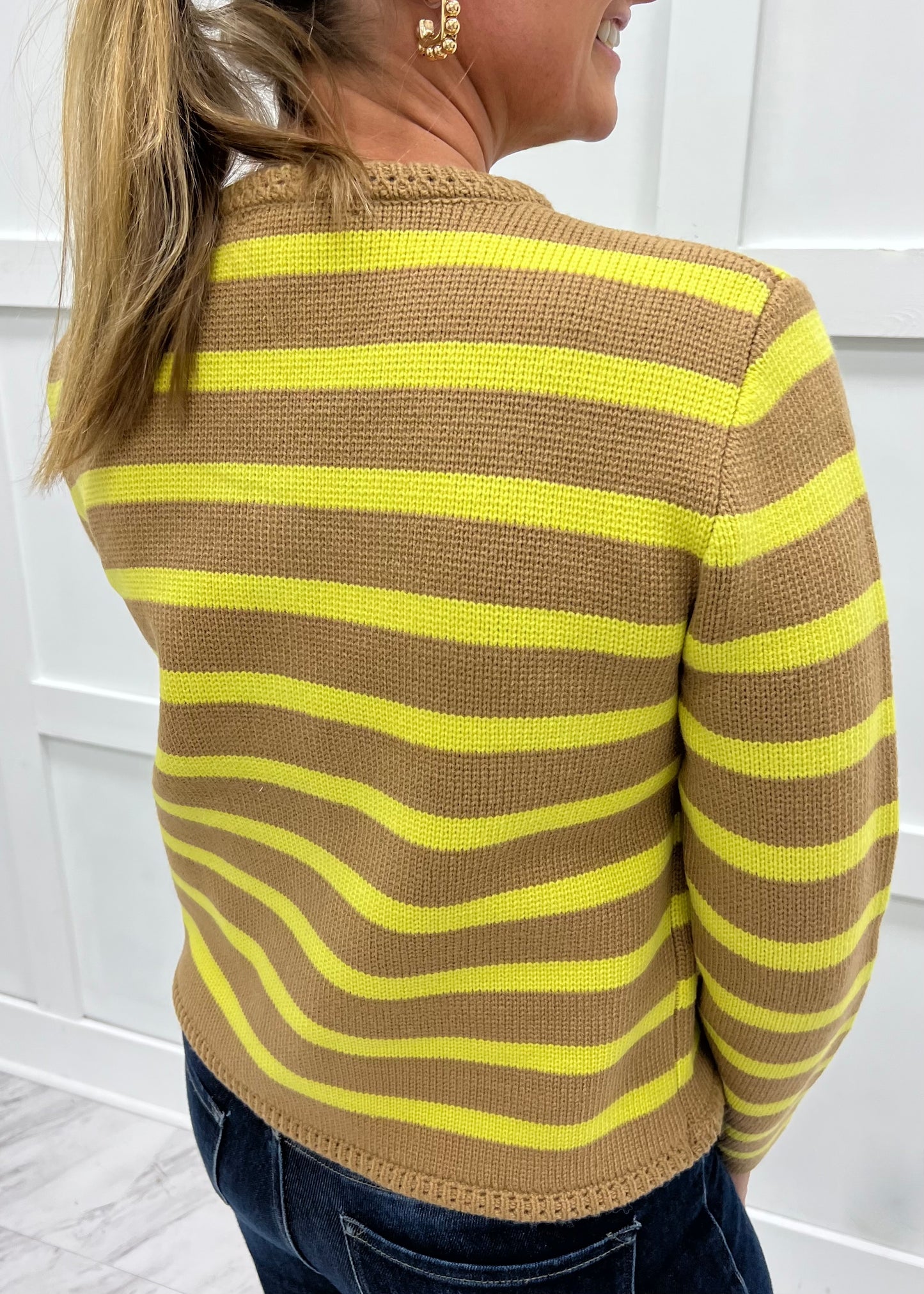 Regent Stripe Cardigan (Chartreuse)