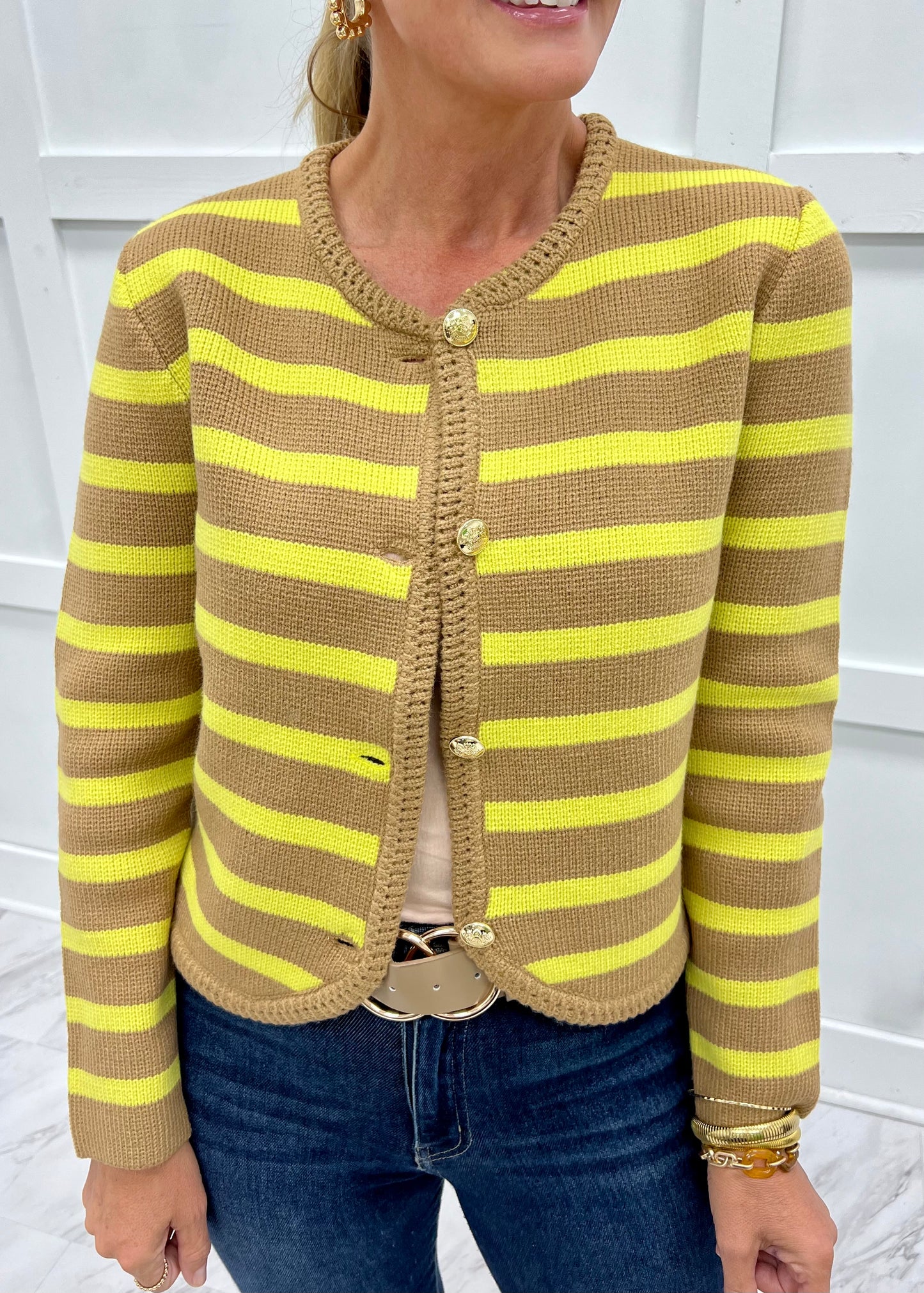 Regent Stripe Cardigan (Chartreuse)