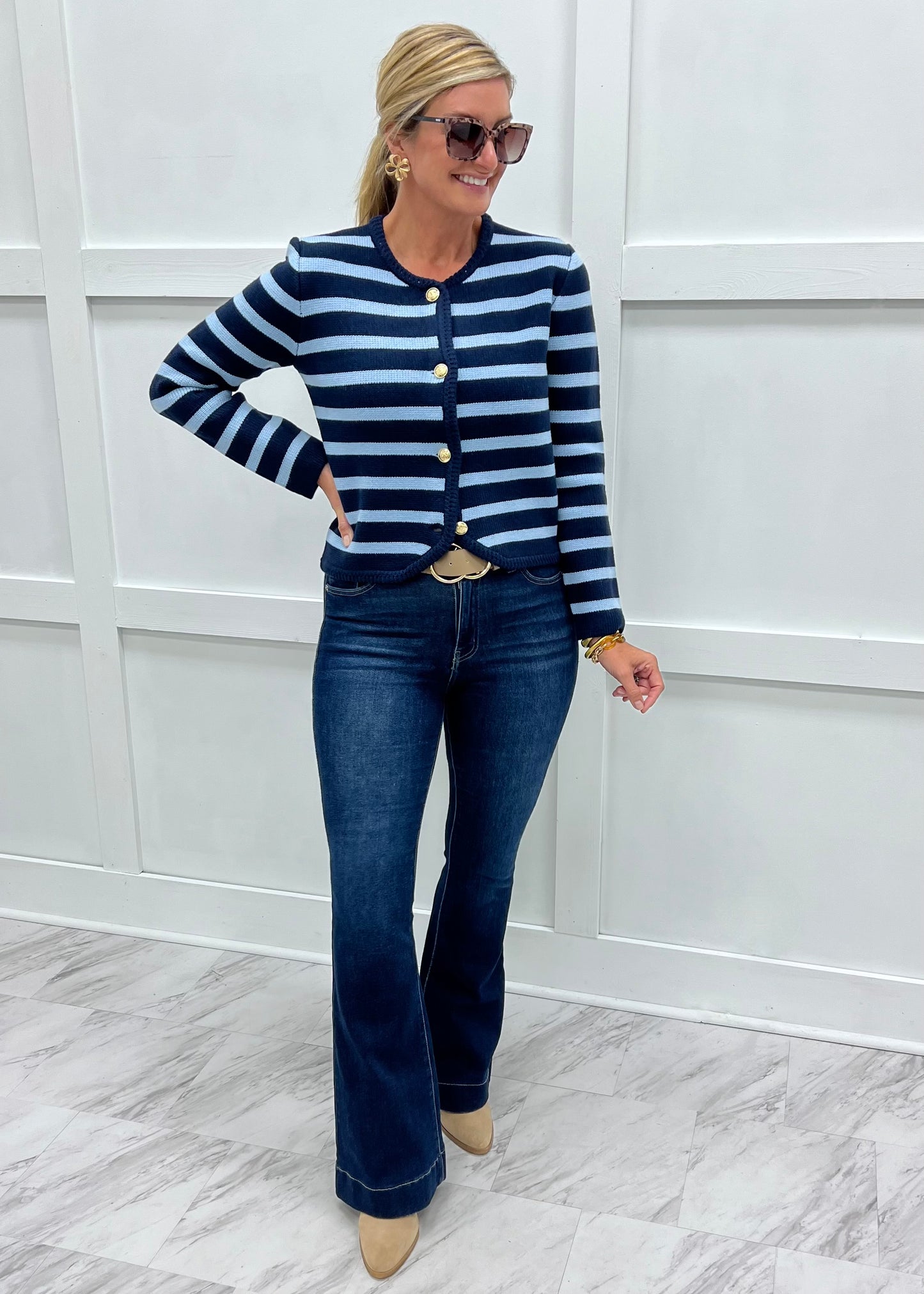 Regent Stripe Cardigan (Blue)