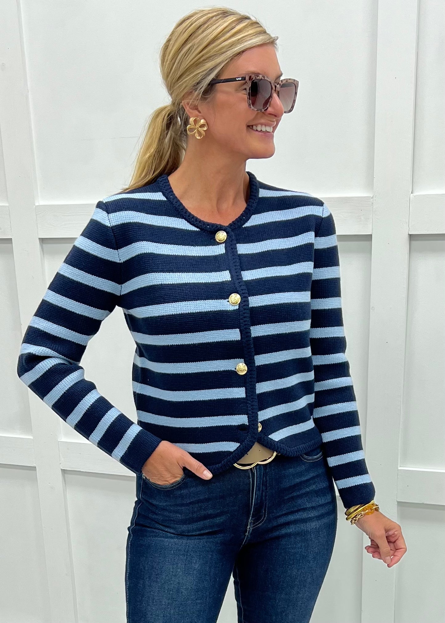 Regent Stripe Cardigan (Blue)