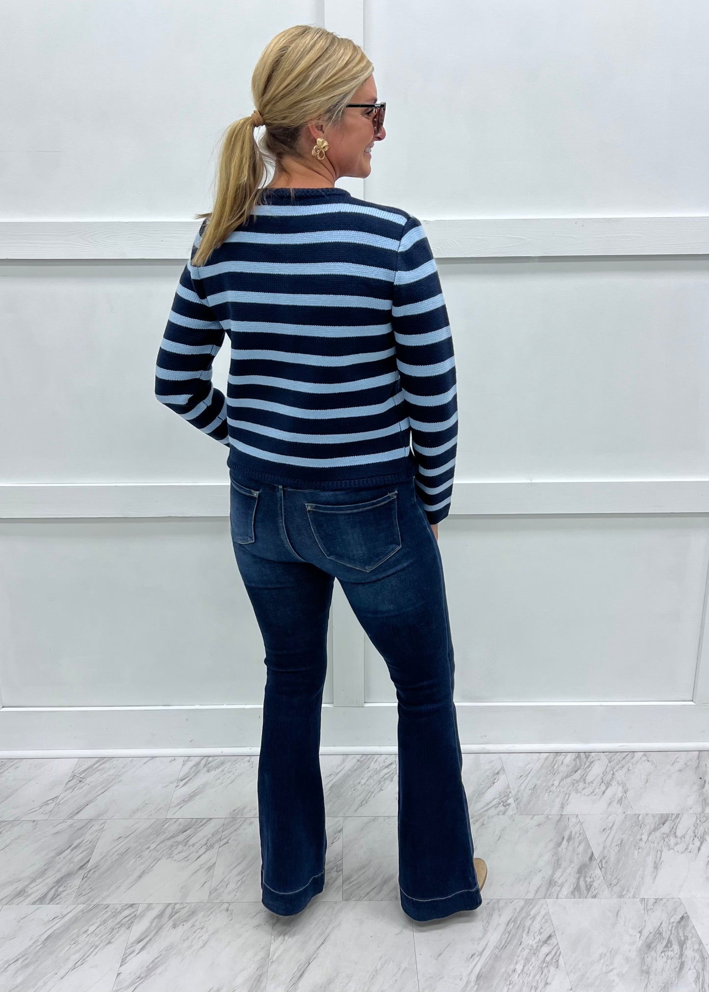 Regent Stripe Cardigan (Blue)