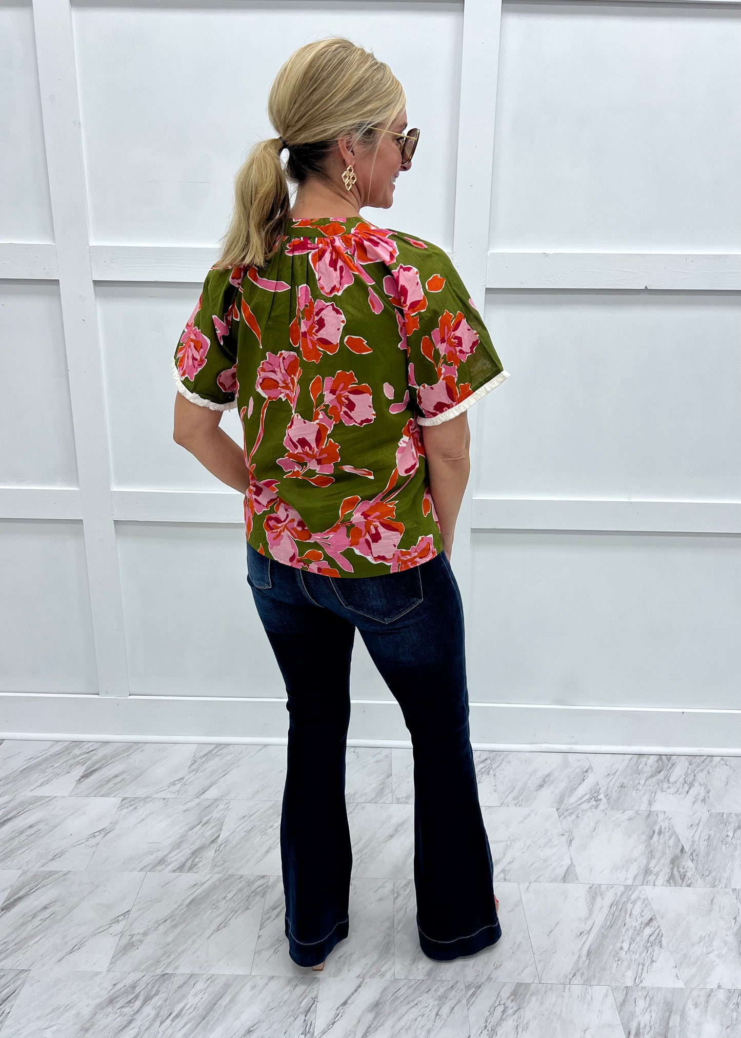 August Flower Button Front Top
