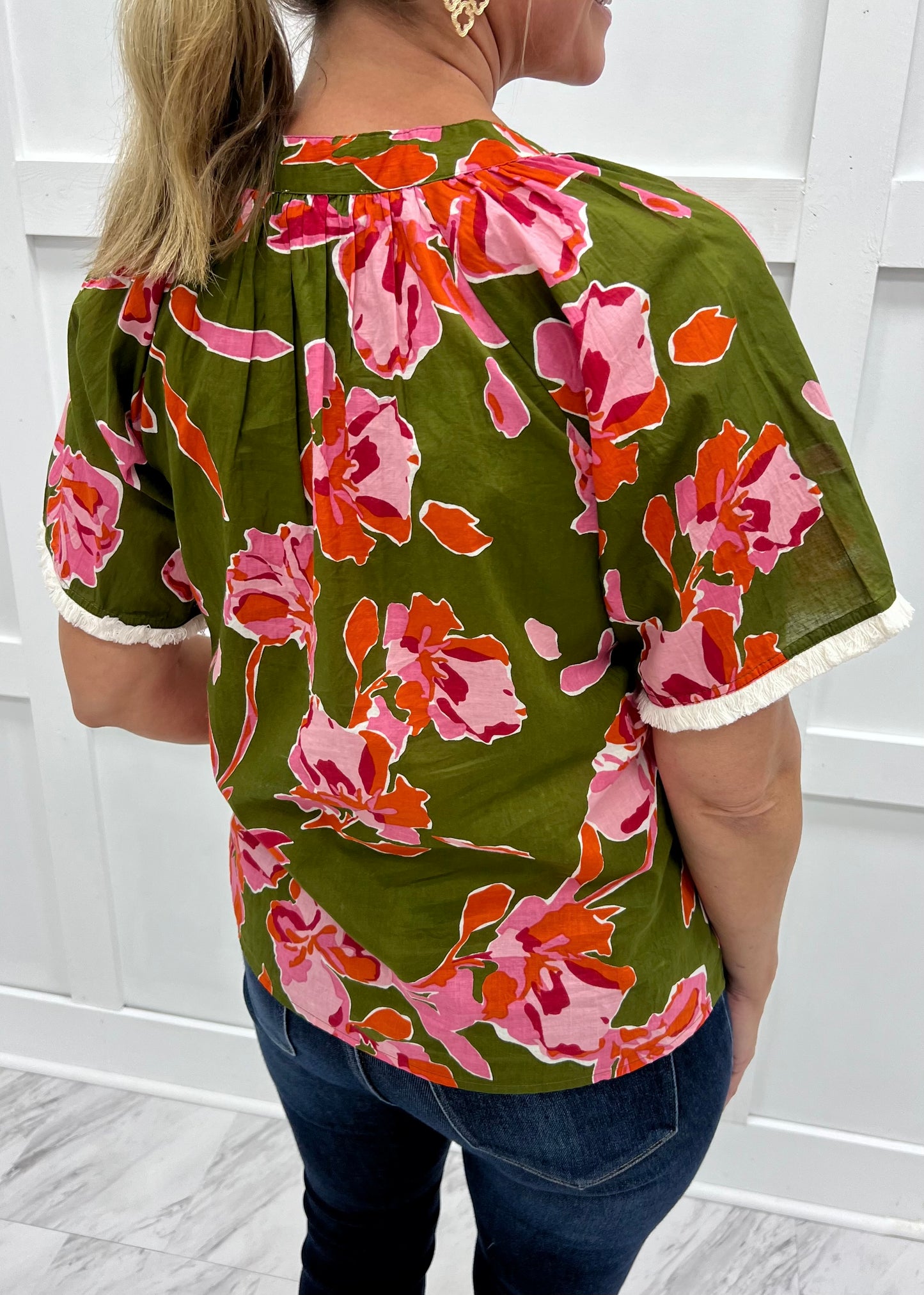 August Flower Button Front Top