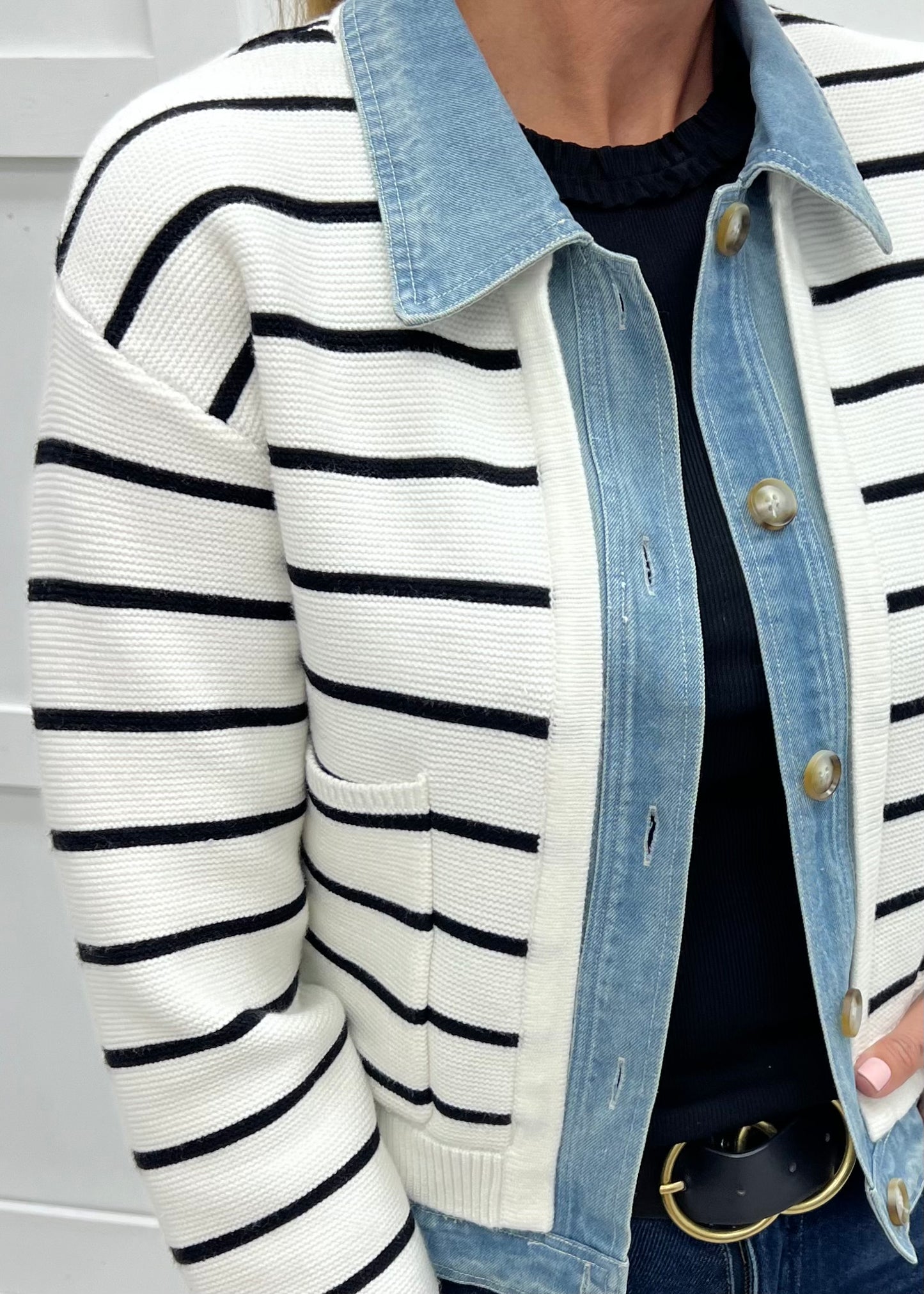 Kellan Stripe + Denim Cardigan
