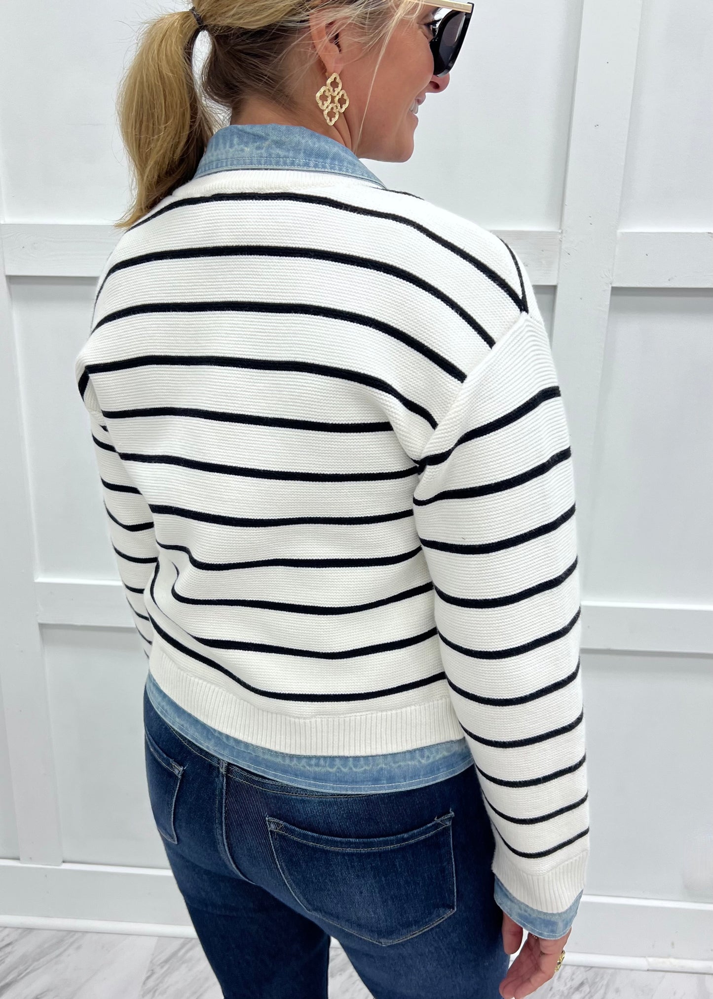 Kellan Stripe + Denim Cardigan