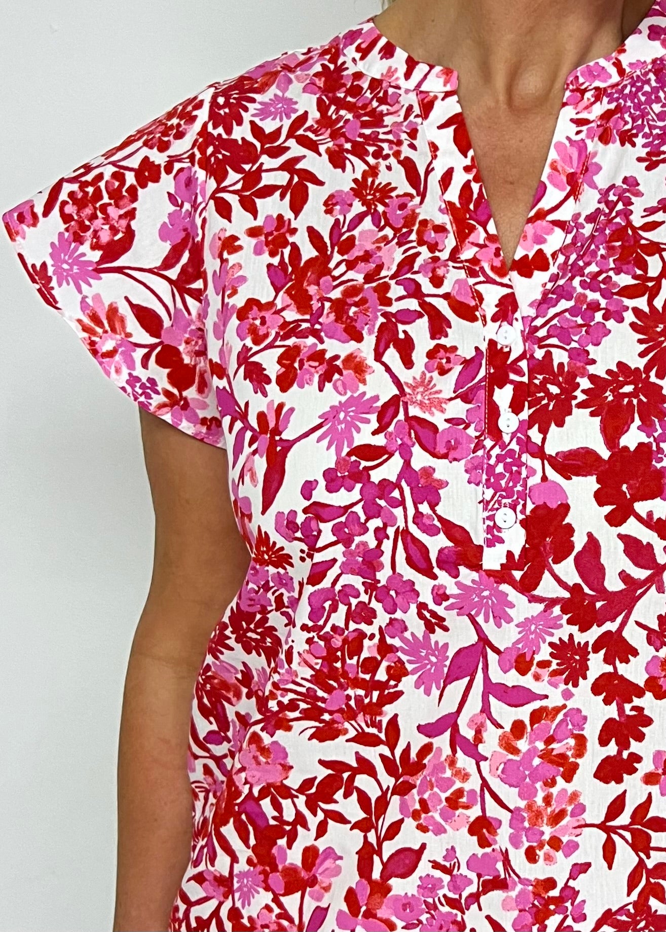 Quincy Red + Pink Flutter Sleeve Top-FINAL SALE