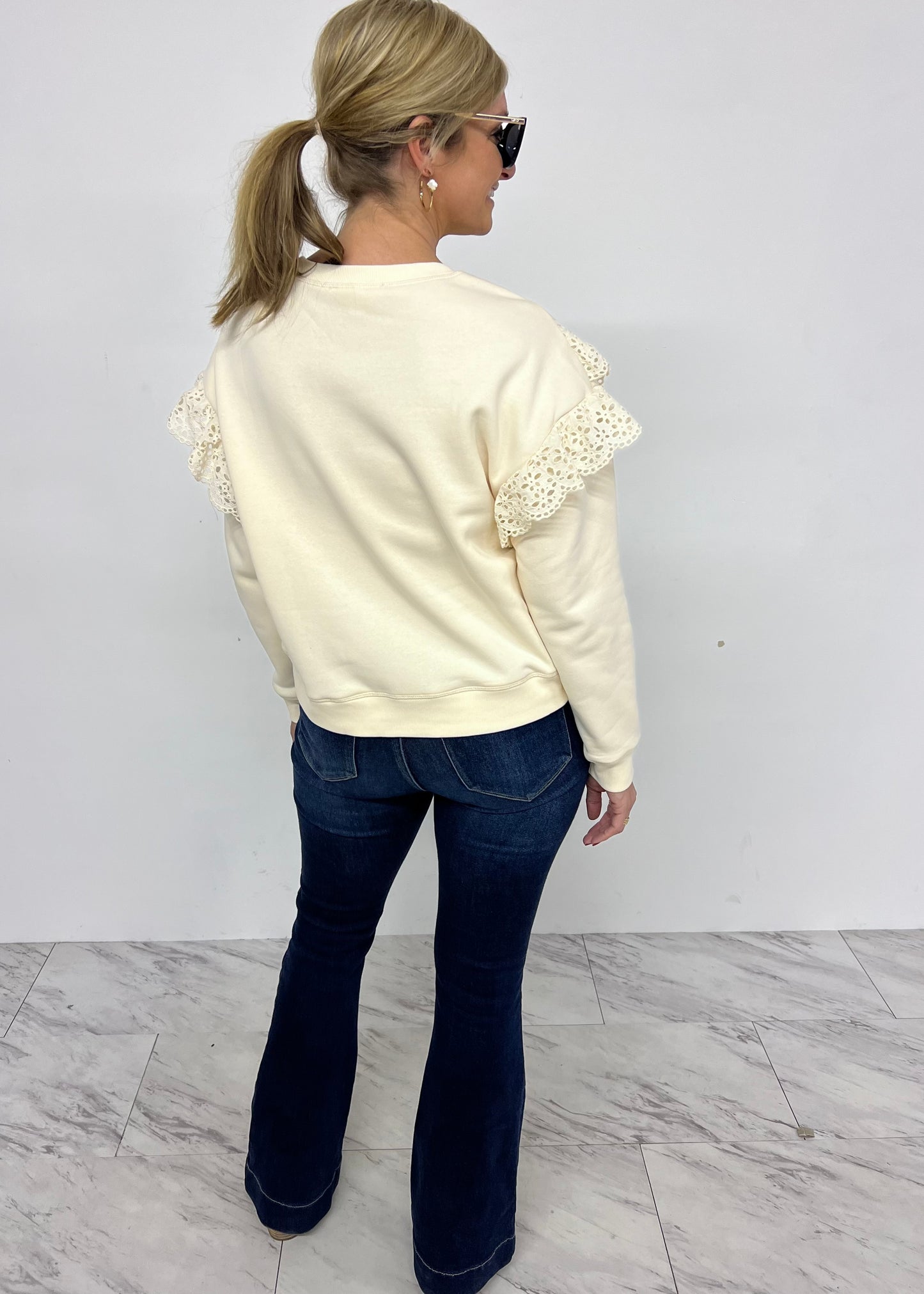 Merritt Eyelet Sweatshirt (Cream)-FINAL SALE