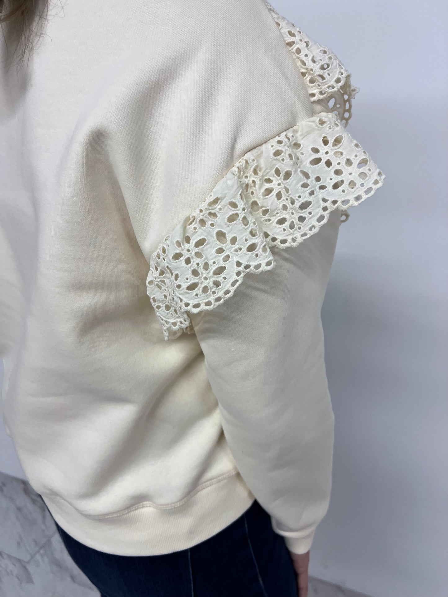 Merritt Eyelet Sweatshirt (Cream)-FINAL SALE