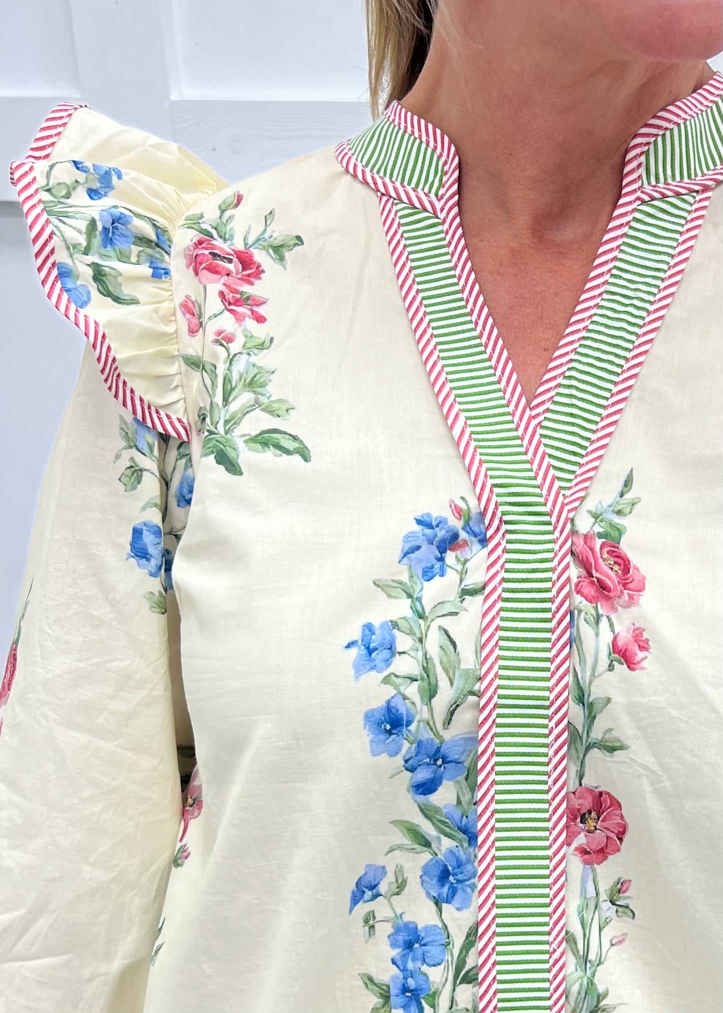 Wyatt Flower + Stripe Top (Cream)