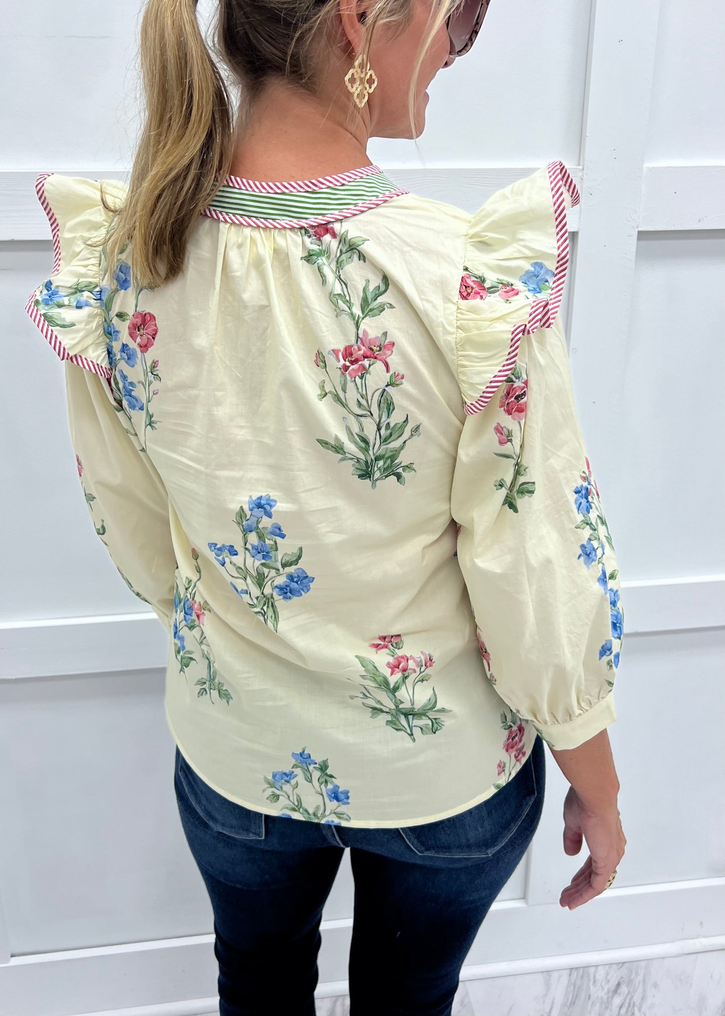 Wyatt Flower + Stripe Top (Cream)