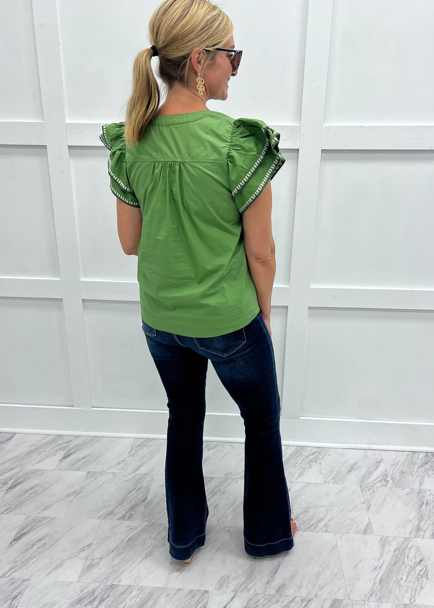 Addison Embroidered Top (Olive)
