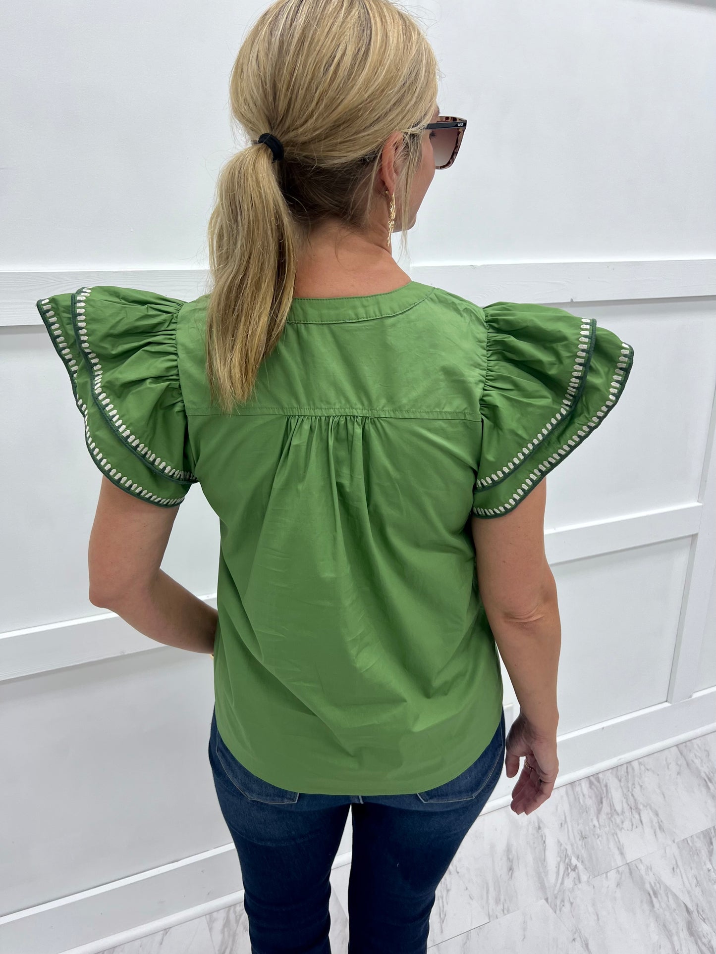 Addison Embroidered Top (Olive)