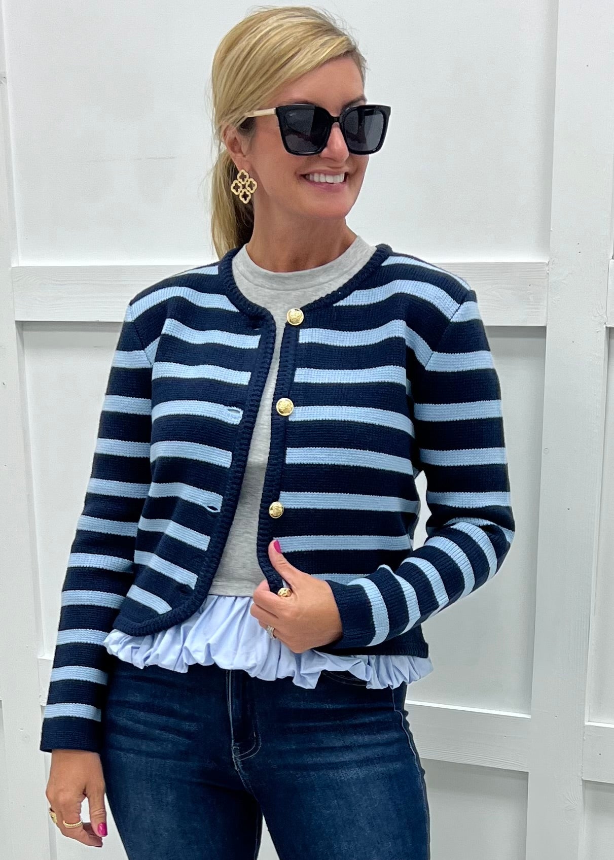 Regent Stripe Cardigan (Blue)
