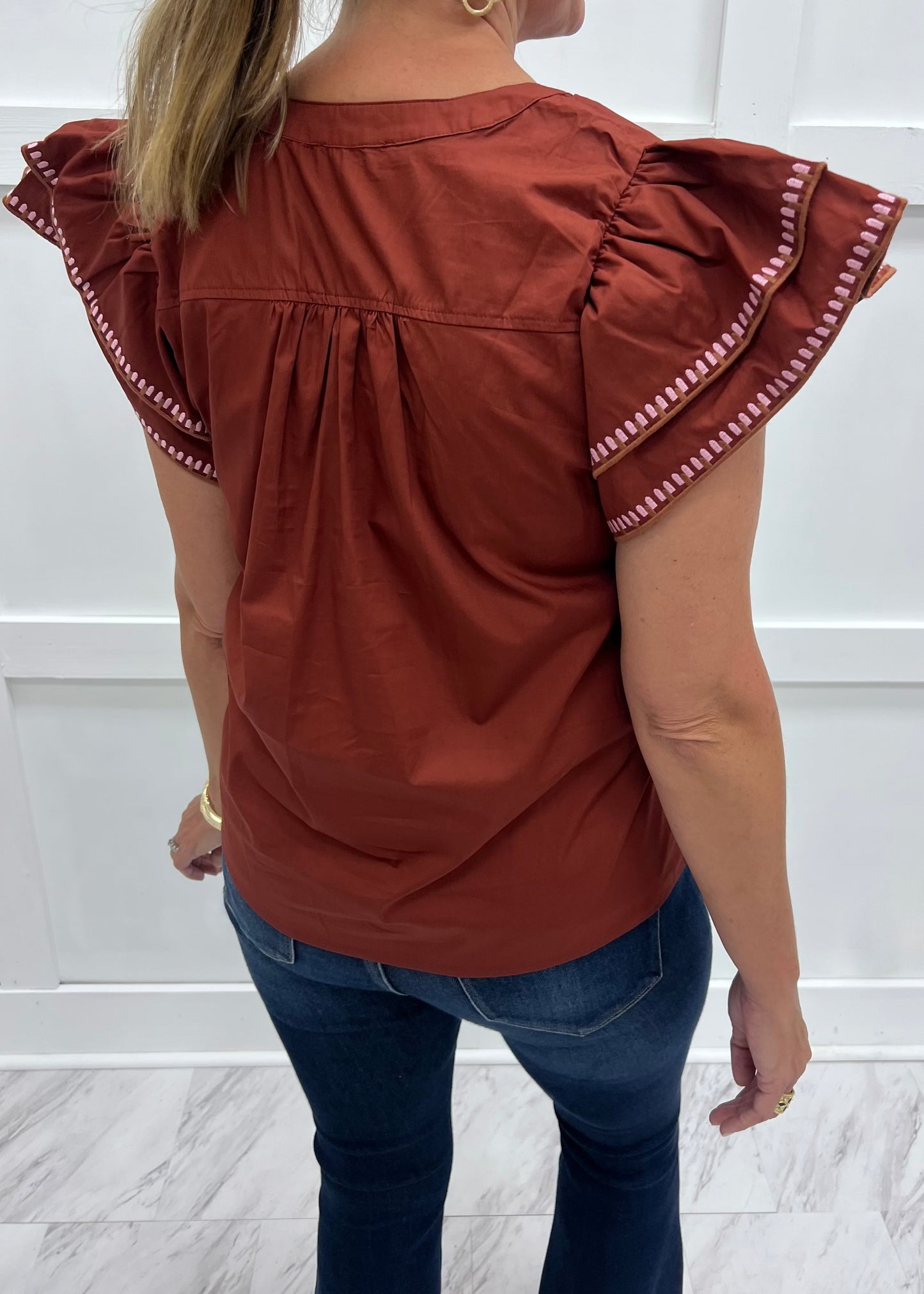 Addison Embroidered Top (Brick)